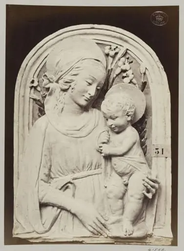 Bas-relief Virgin and Child in enamelled earthenware by Luca della Robbia