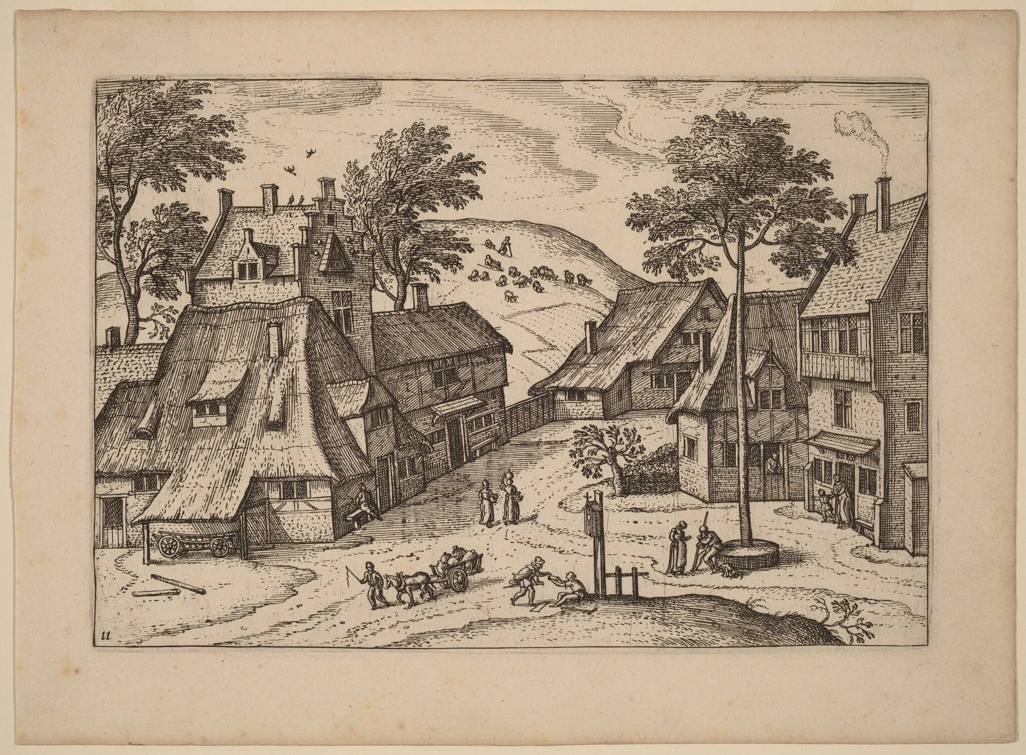 Village Square with Shrine, by Carel Collaert, ink, 1676