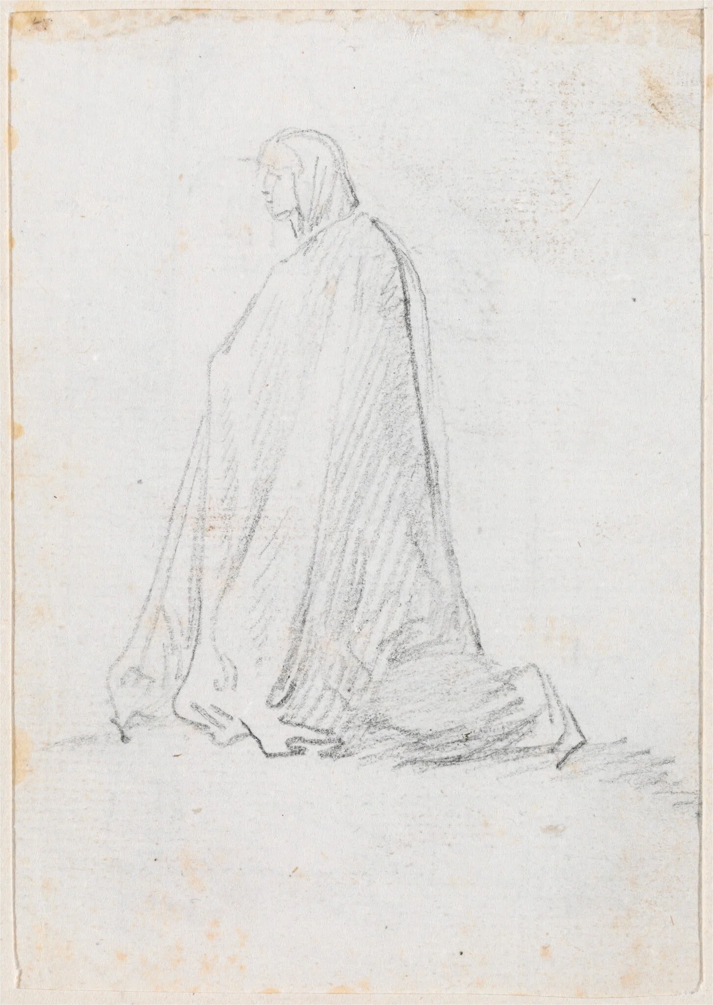 Kneeling Figure in a Hooded Robe [verso], by Hubert Robert, graphite, 1760