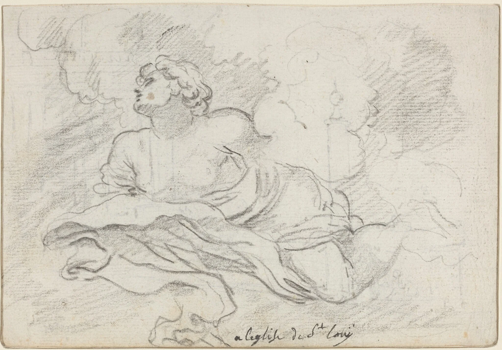 Angel from the Assumption [recto], by Augustin Pajou, chalk, 1754