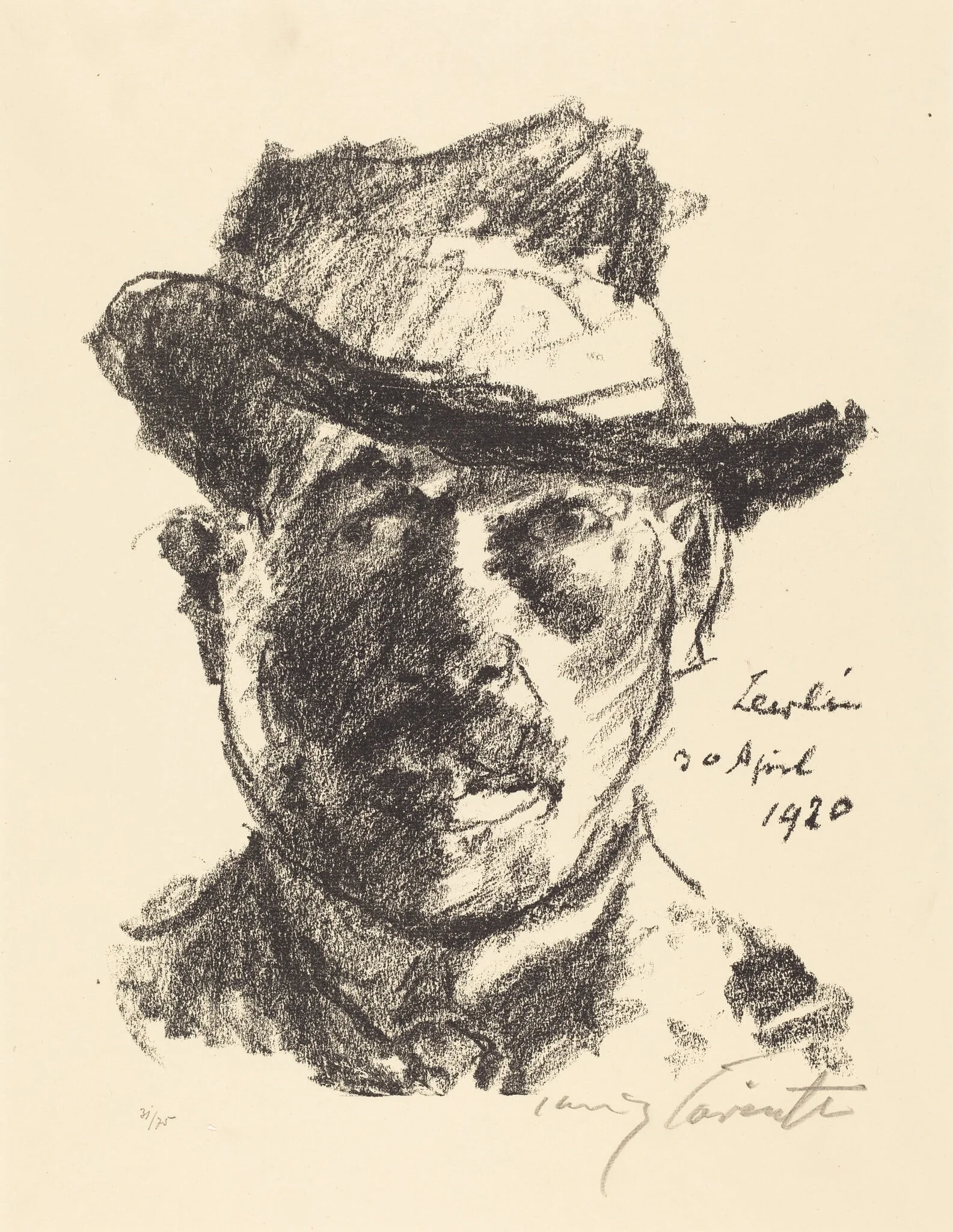 Selbstbildnis (Self-Portrait), by Lovis Corinth, ink, 1920