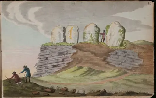 View of the remains of a druidical monument at Douth [Dowth], Co[unty] of Meath, 2 miles from Slane, & 24 miles from Dublin [...]