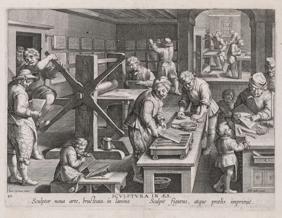Sculptura in Aes, The Workshop of an Engraver, by Jan van der Straet, called Johannes Stradanus, 1591