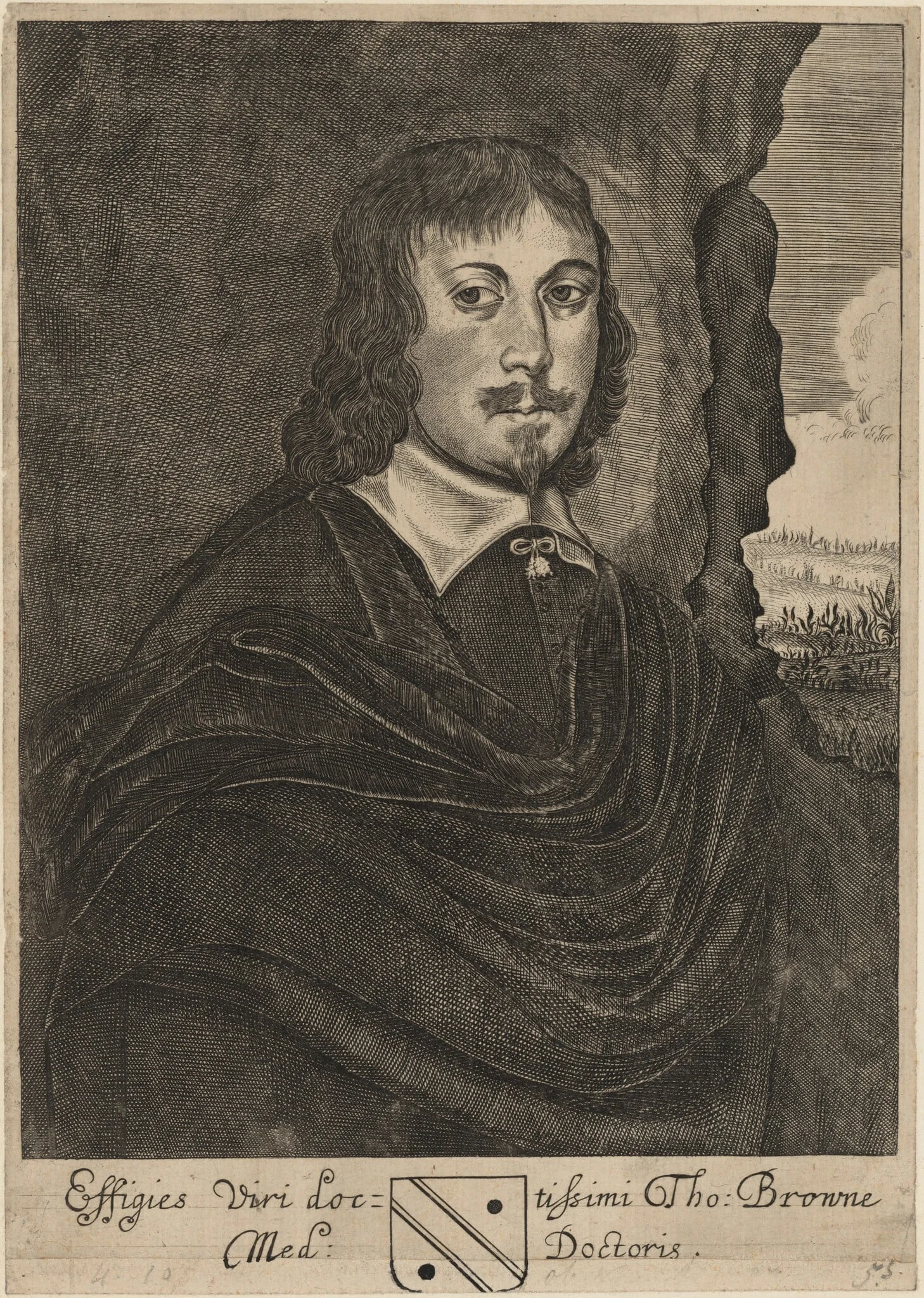 Tho. Browne, Med. Doctoris (Sir Thomas Browne, M.D.), by Thomas Cross, ink, 1653