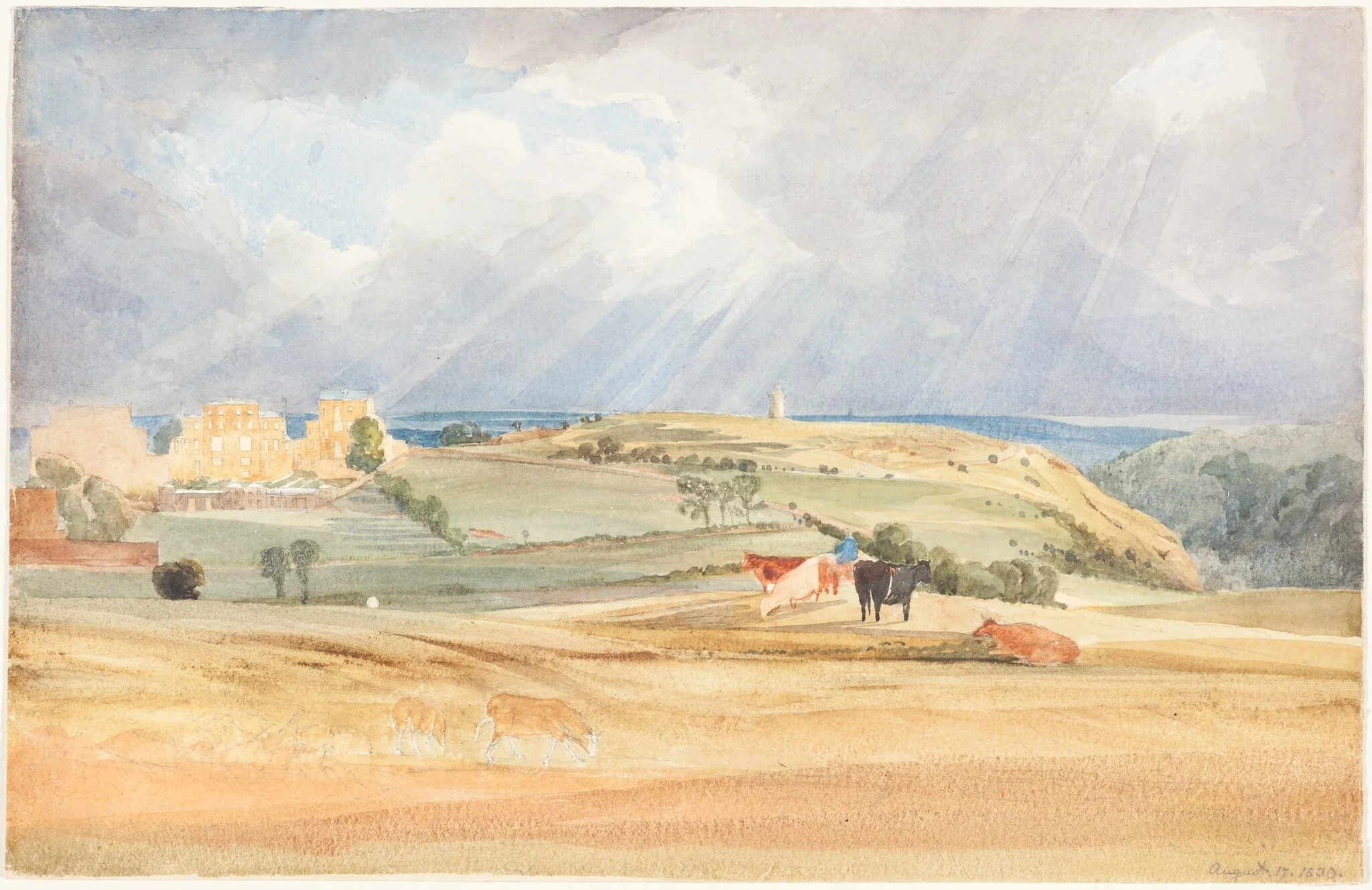 Landscape with Cattle (Somerset?), by James Bulwer, graphite, 1830