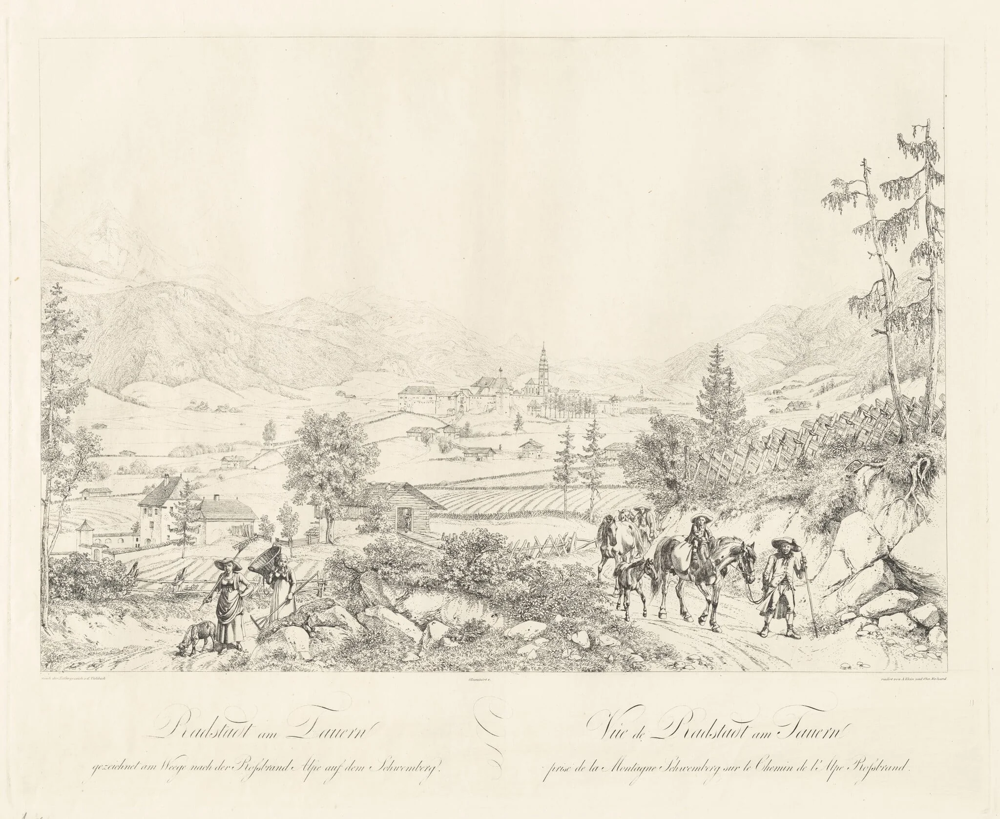 Radstadt near Tauern, by Johann Christoph Erhard, ink, 1818