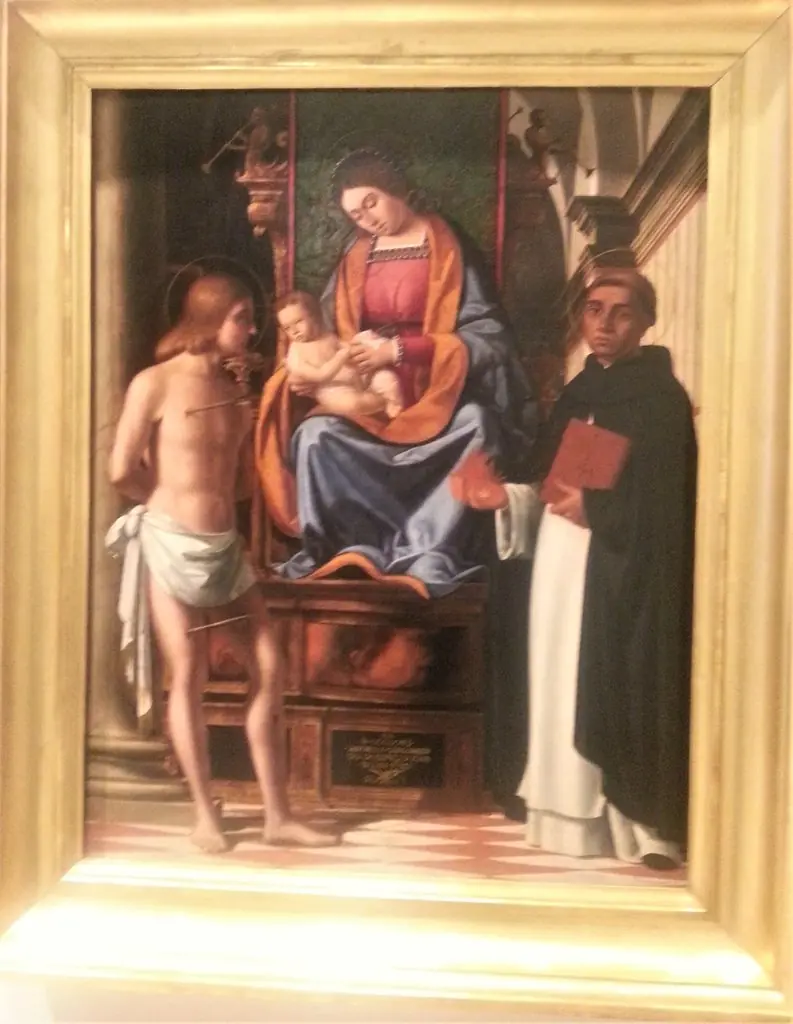 Madonna and Child enthroned between Saints Sebastian and Vincenzo Ferrer