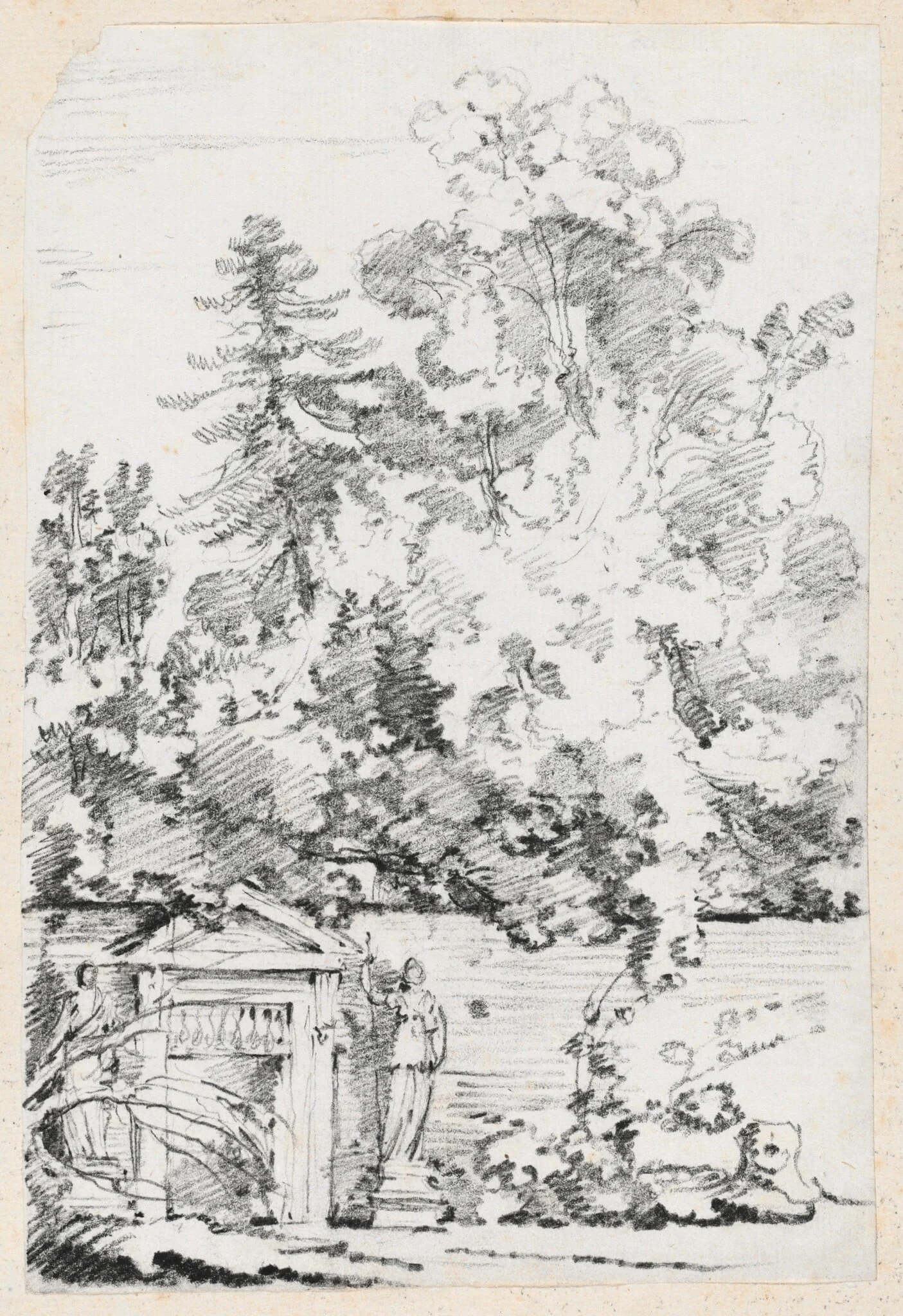 Entrance to a Walled Garden, by Joseph-Marie Vien, graphite, 1747