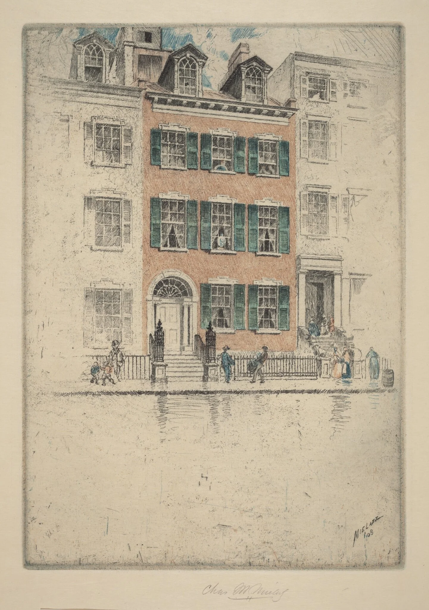 Ericsson's House, Beach Street, by Charles Frederick William Mielatz, ink, 1908