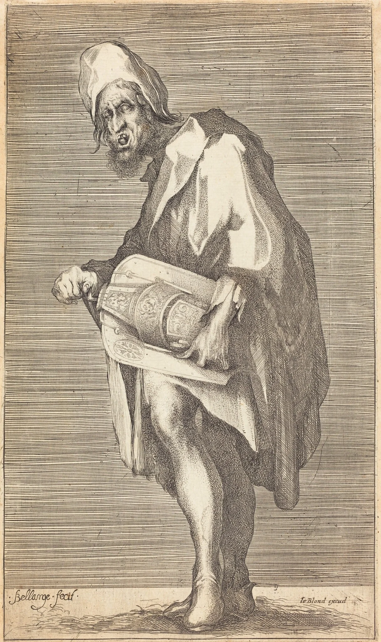 The Blind Hurdy Gurdy Player, by Jacques Bellange, ink, 1605