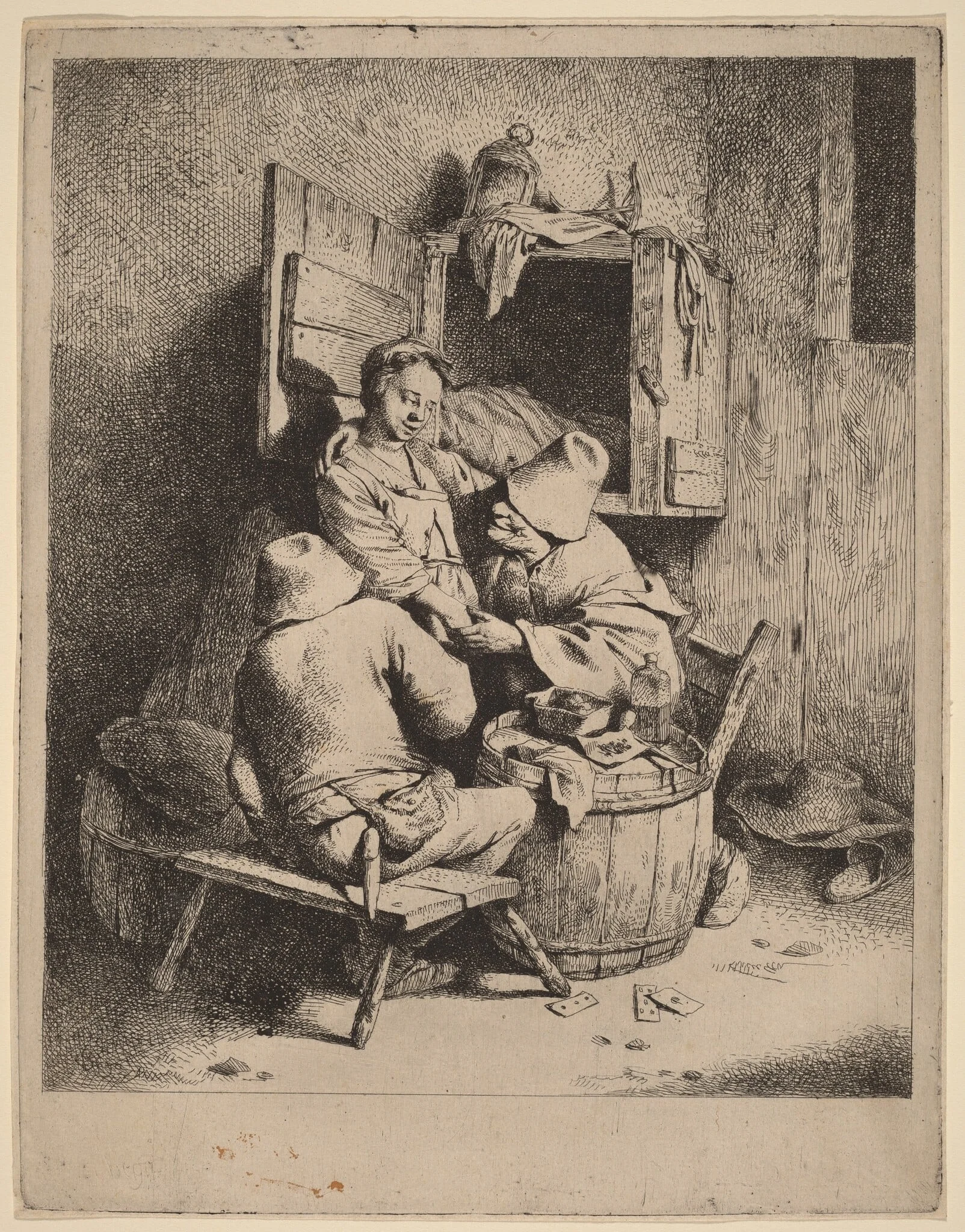 The Flirtation of a Young Innkeeper, by Cornelis Pietersz Bega, ink, 1648