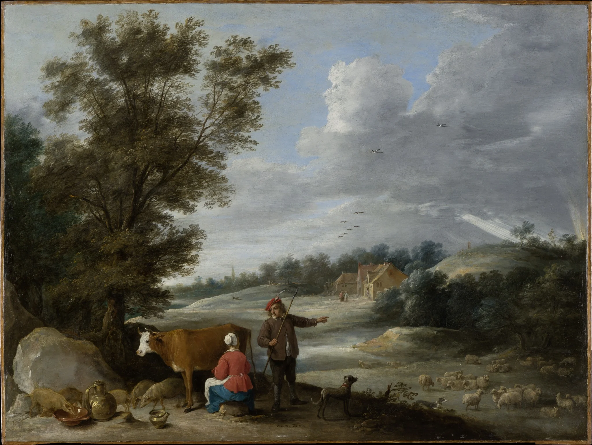 Landscape with Milkmaid and Shepherd, by David Teniers the Younger, oil, 1646