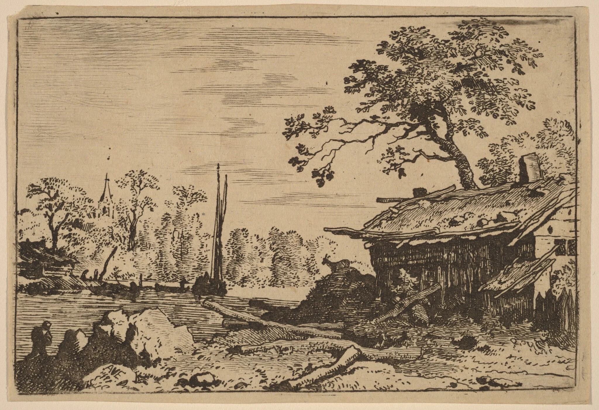 Ruinous Hut, by Allart van Everdingen, ink, 1650