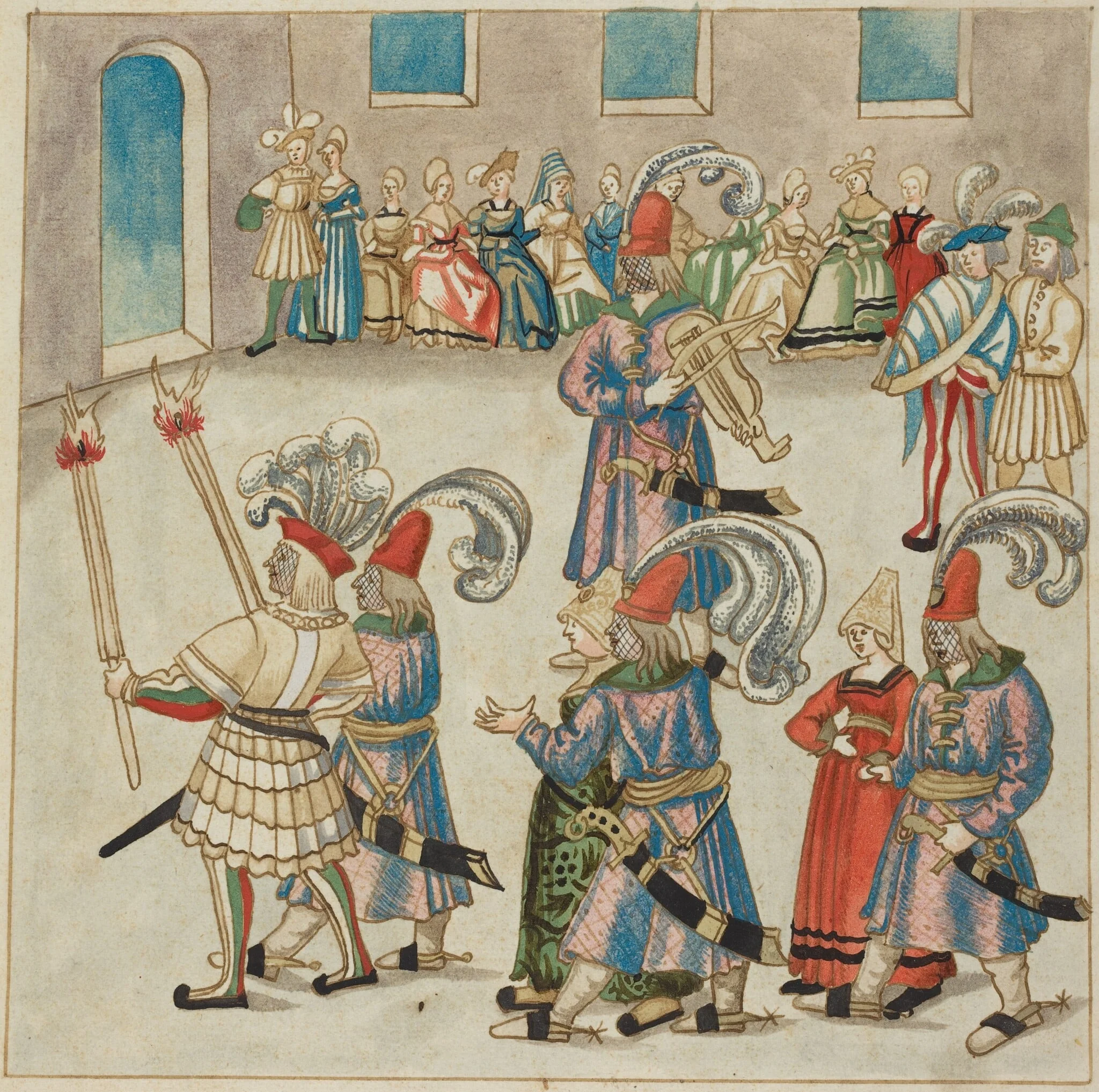 Two Dancing Couples Led by Torch-bearing Knights, by German 16th Century, ink, 1514