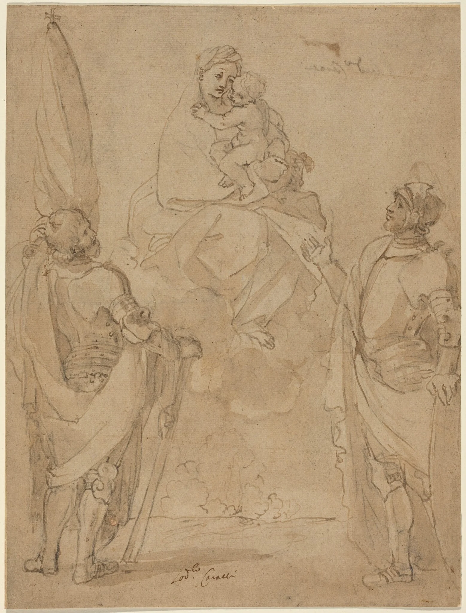 The Virgin and Child Appearing to Saints George and William, by Lodovico Carracci, chalk, 1587
