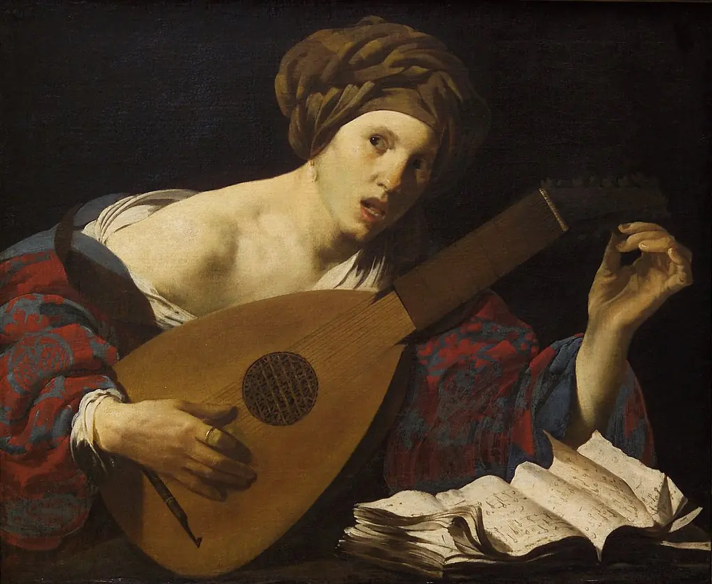 Young Woman Tuning a Lute