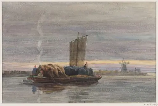 River Scene with Hay Barge