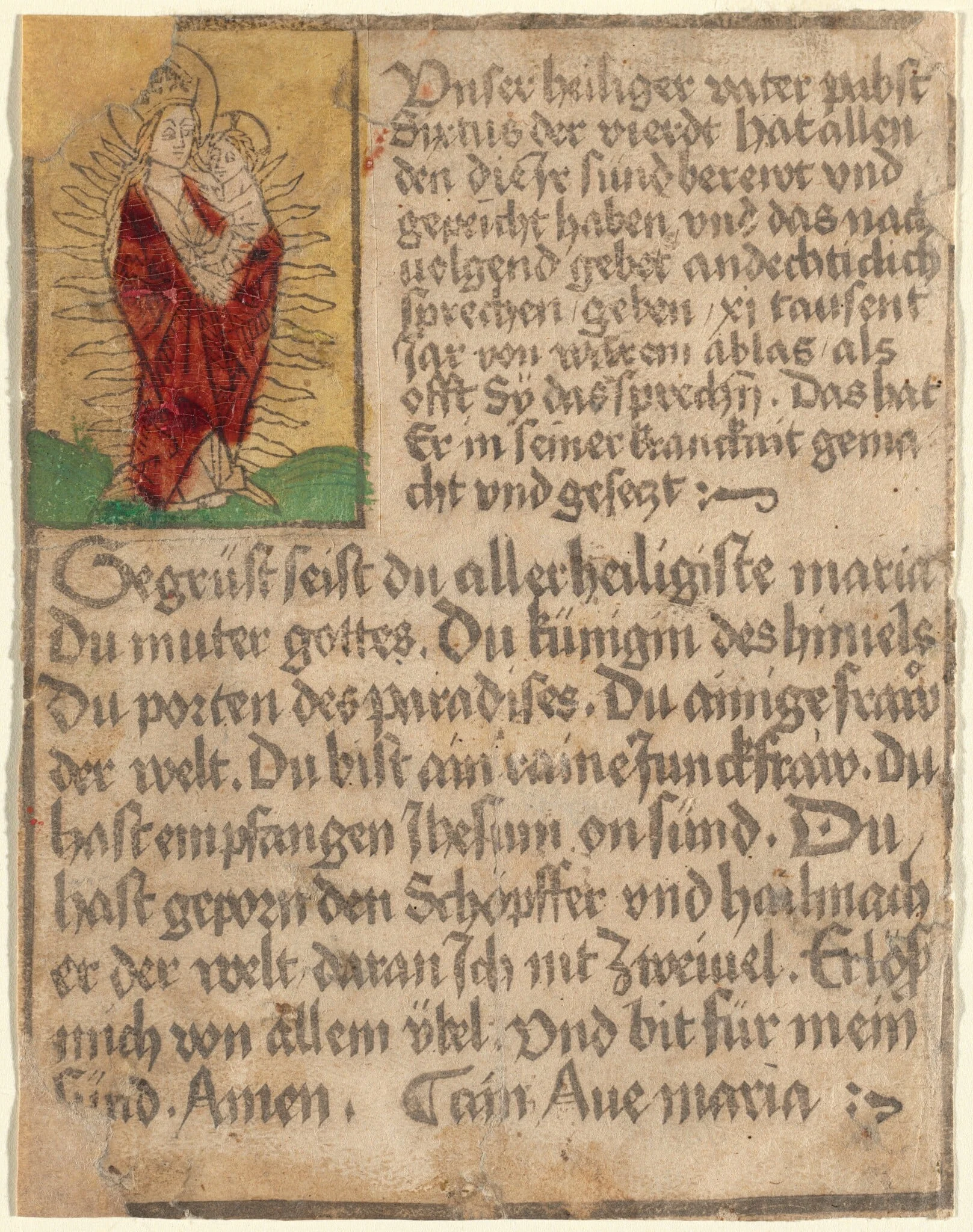 Madonna and Child in a Glory with an Indulgence and a Prayer