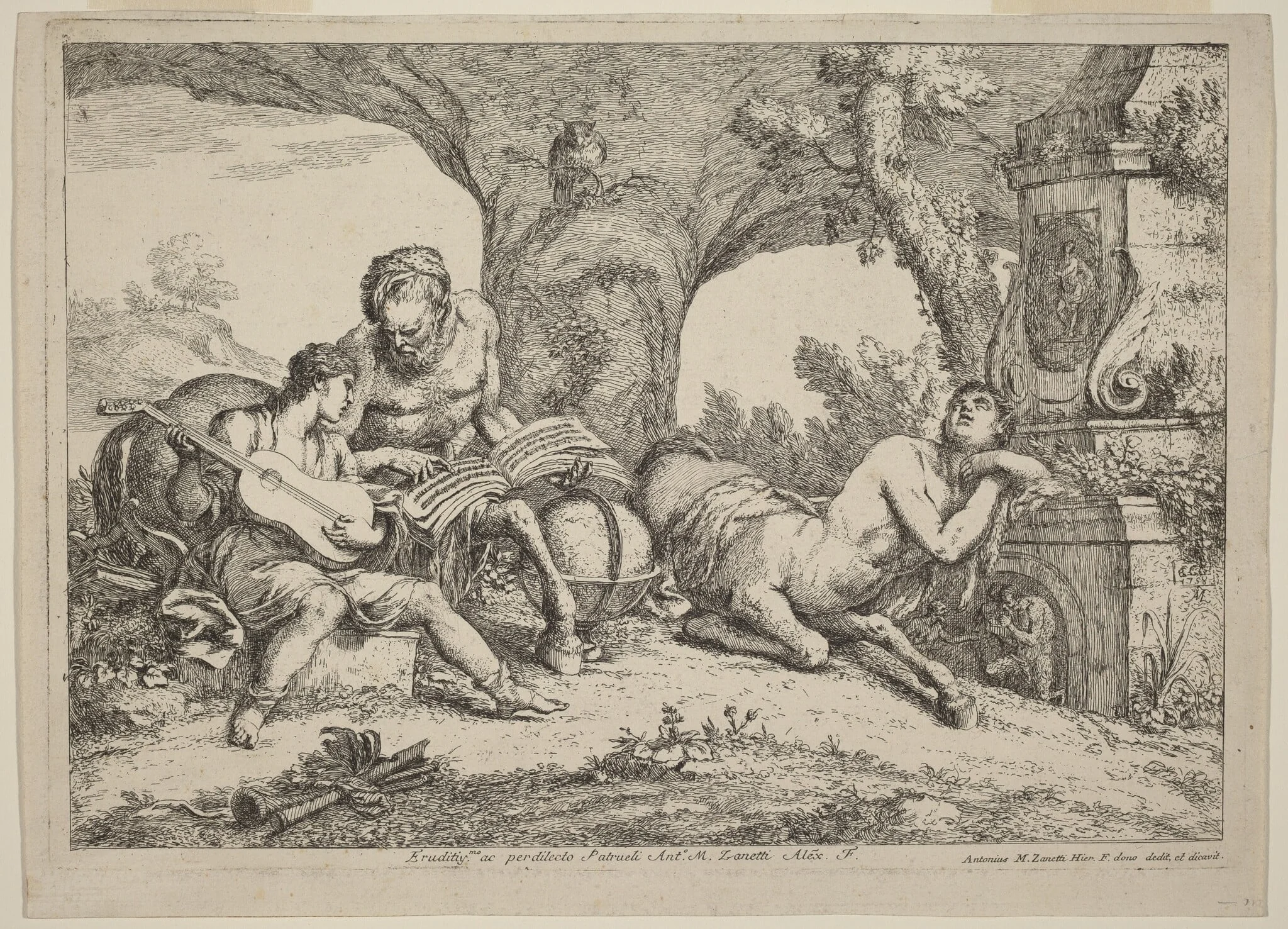 Chiron Teaching Music to Achilles, by Gaetano Zompini, ink, 1758