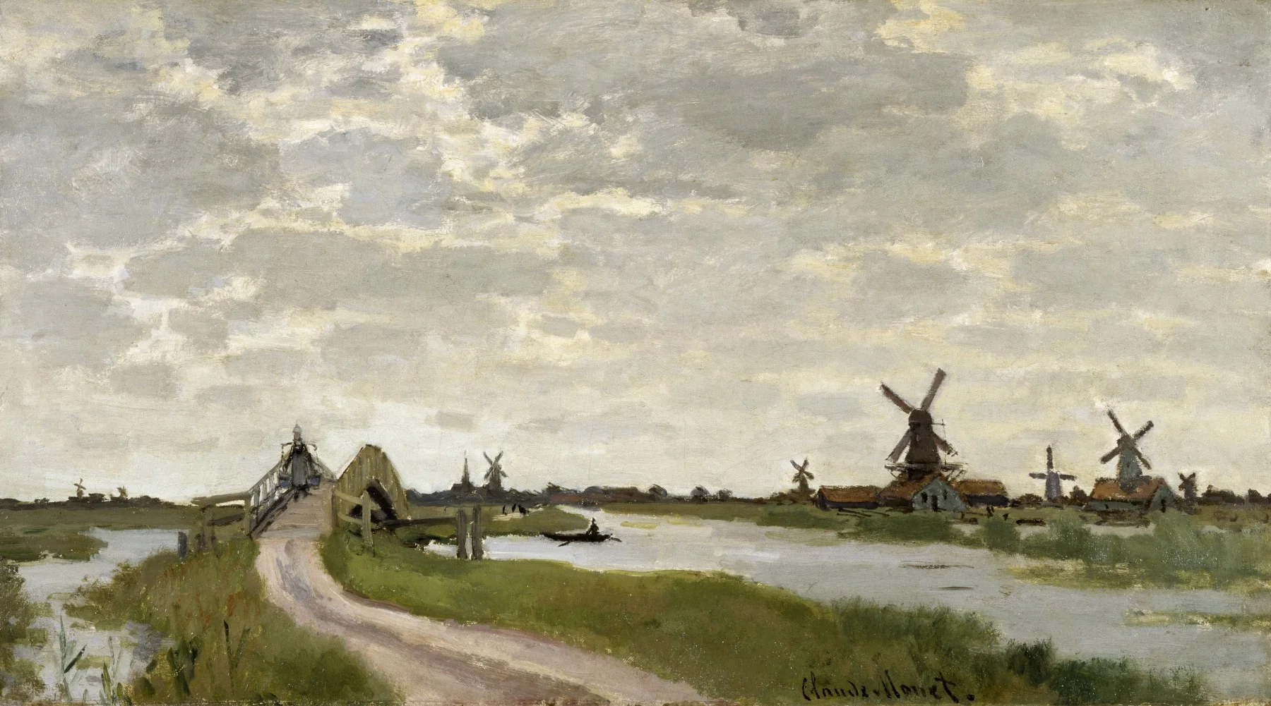 Windmills Near Zaandam, by Claude Monet, oil, 1871