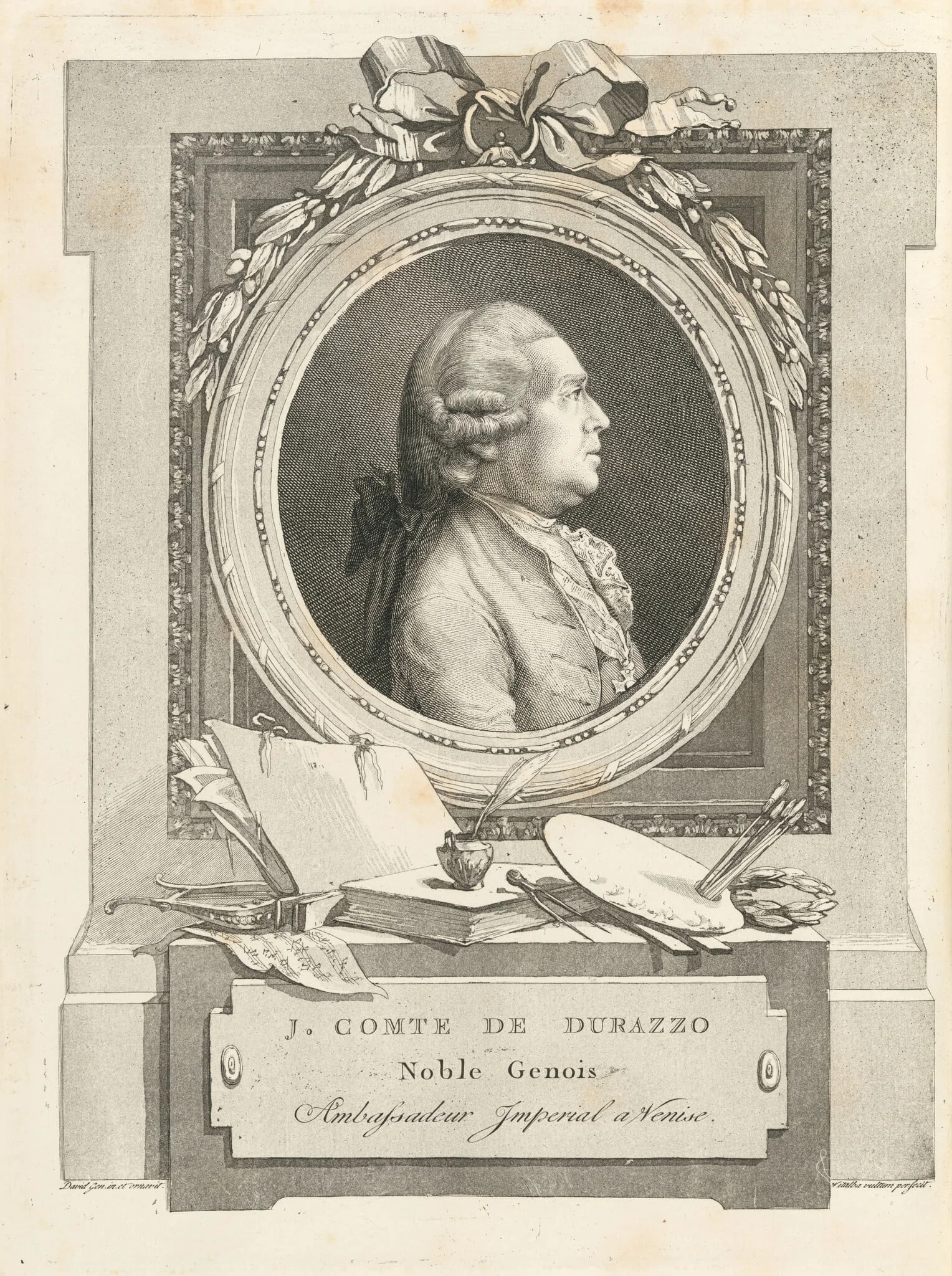 Portrait of Count Giacomo Durazzo, by Giovanni David, ink, 1784
