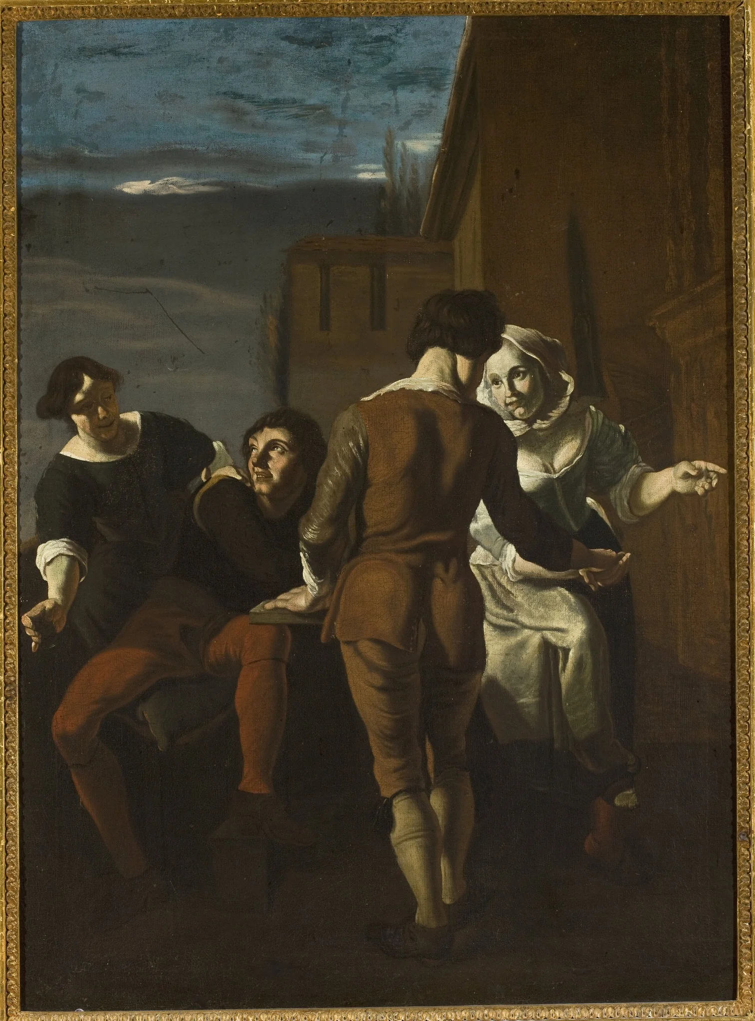 Two Couples in front of a Building, by Jacob Ochtervelt, oil, 1668