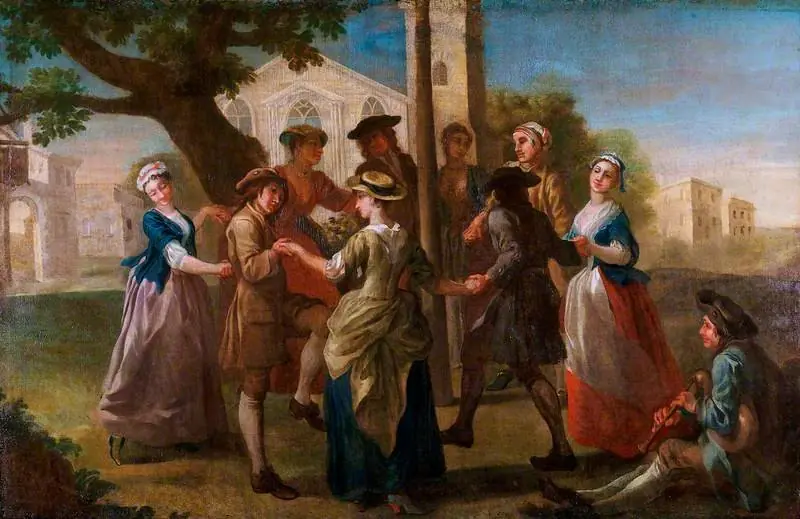 Country Dances round a Maypole (decorative painting for a supper-box at Vauxhall Gardens, London)