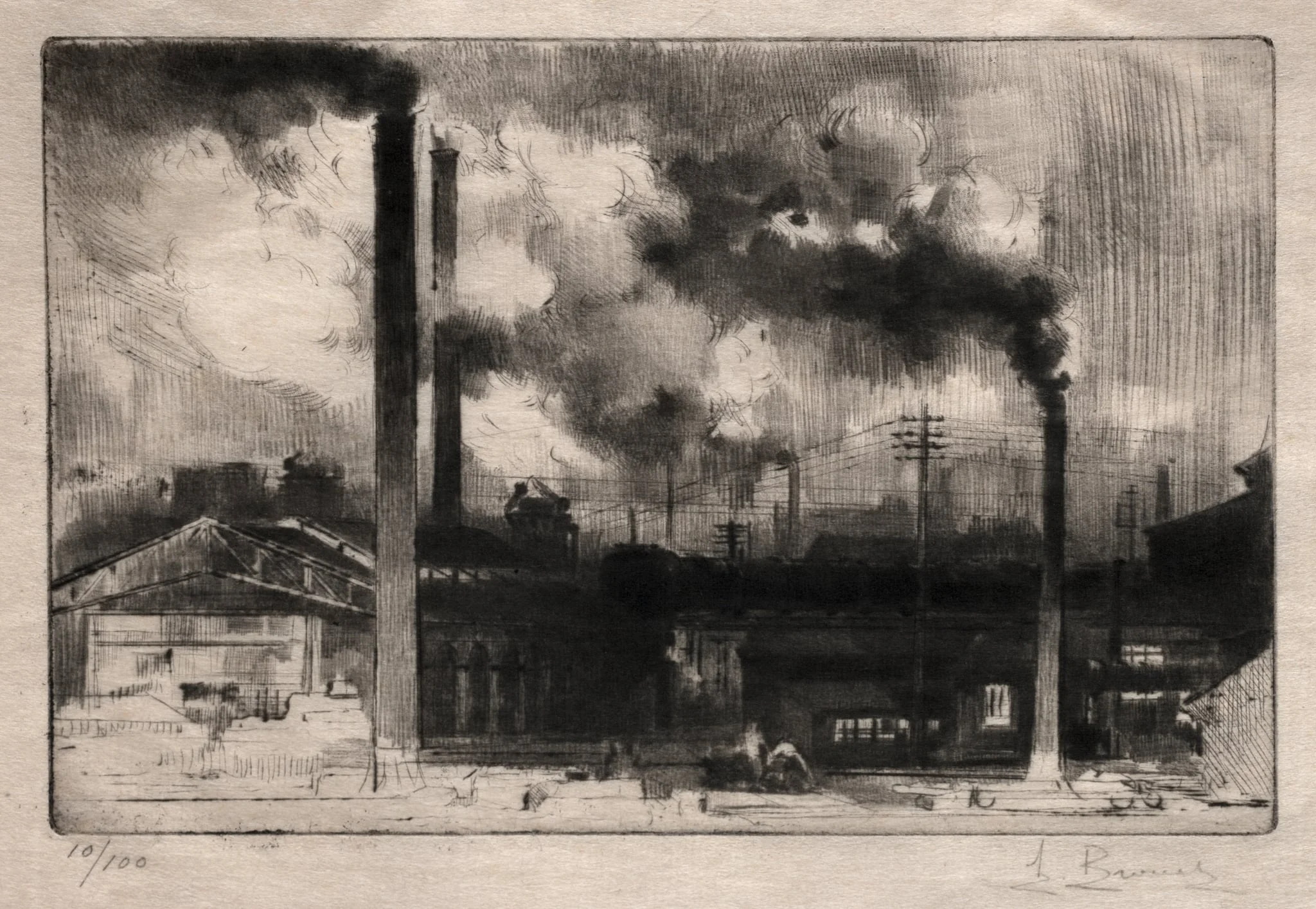 At the Creusot Works: The Smokestacks, by Auguste Brouet, 1922