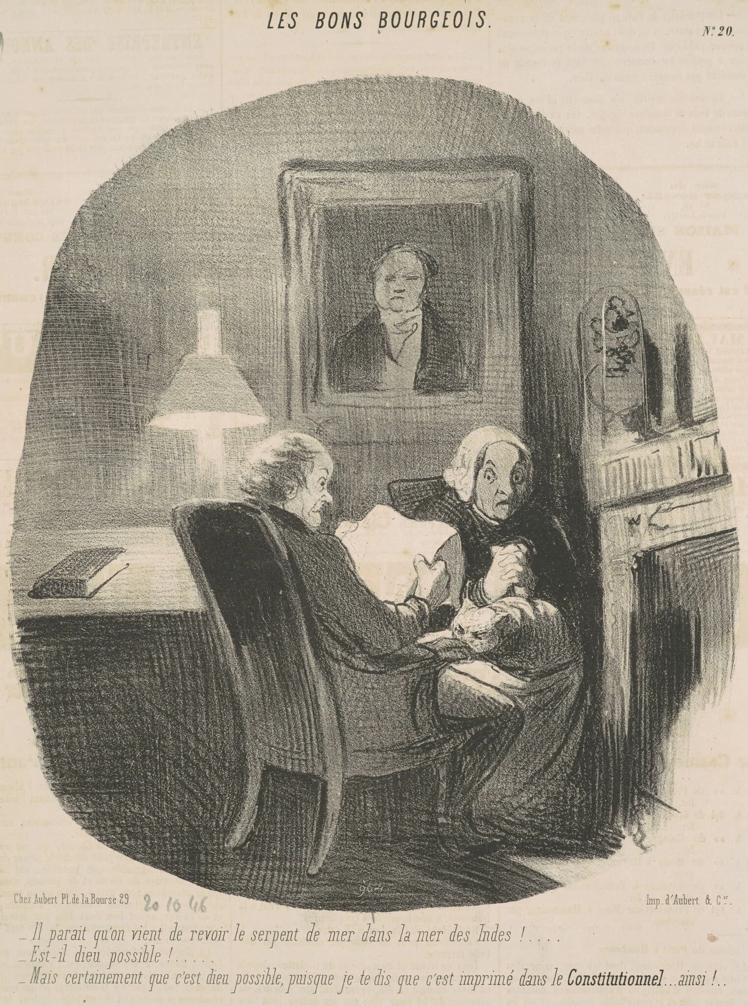 Il parait qu'on vient de revoir le serpent de mer ..., by Honoré Daumier, ink, 1846