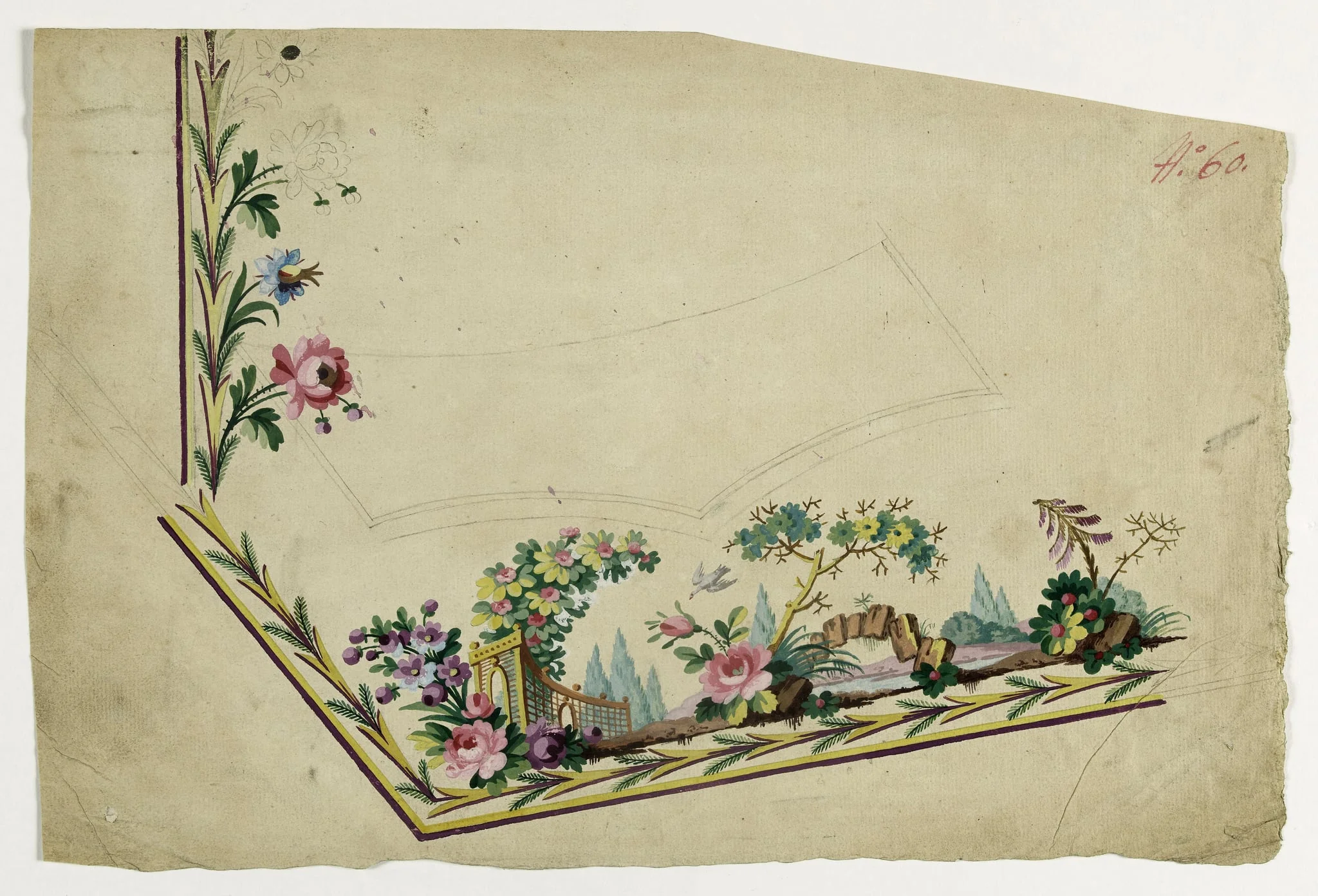 Gilet motif paysage aux rochers, projets de broderies de gilet, XVIIIème siècle