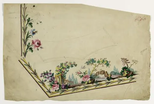 Gilet motif paysage aux rochers, projets de broderies de gilet, XVIIIème siècle