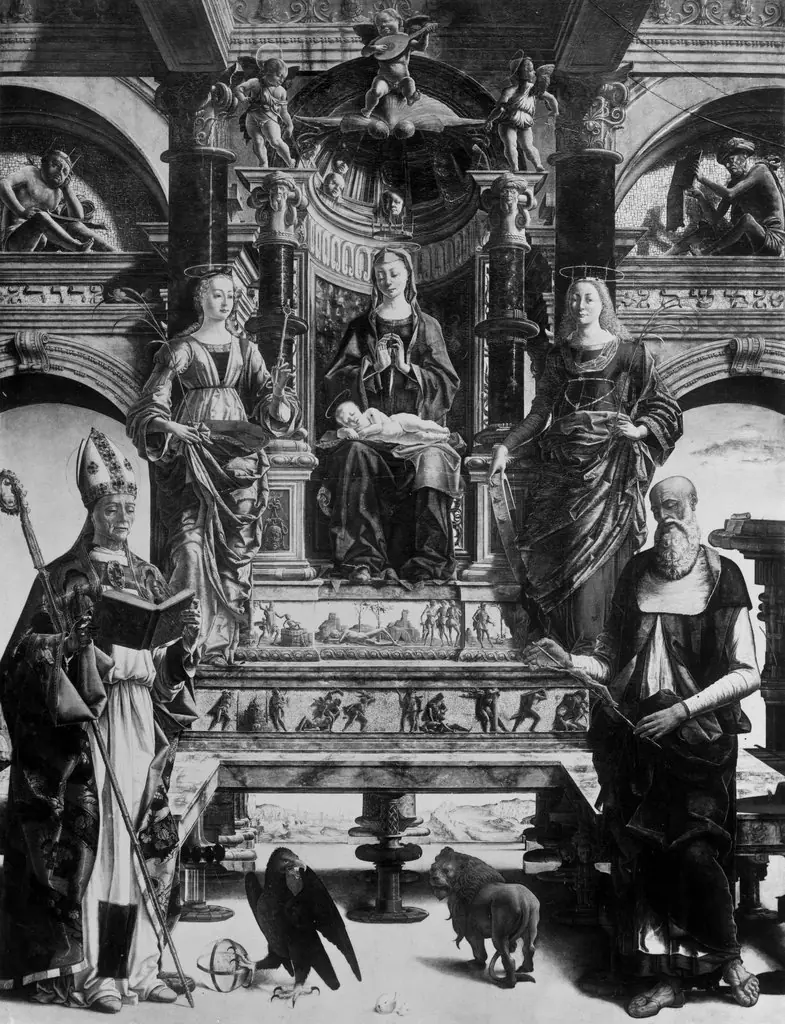 Madonna enthroned with the sleeping child and four saints