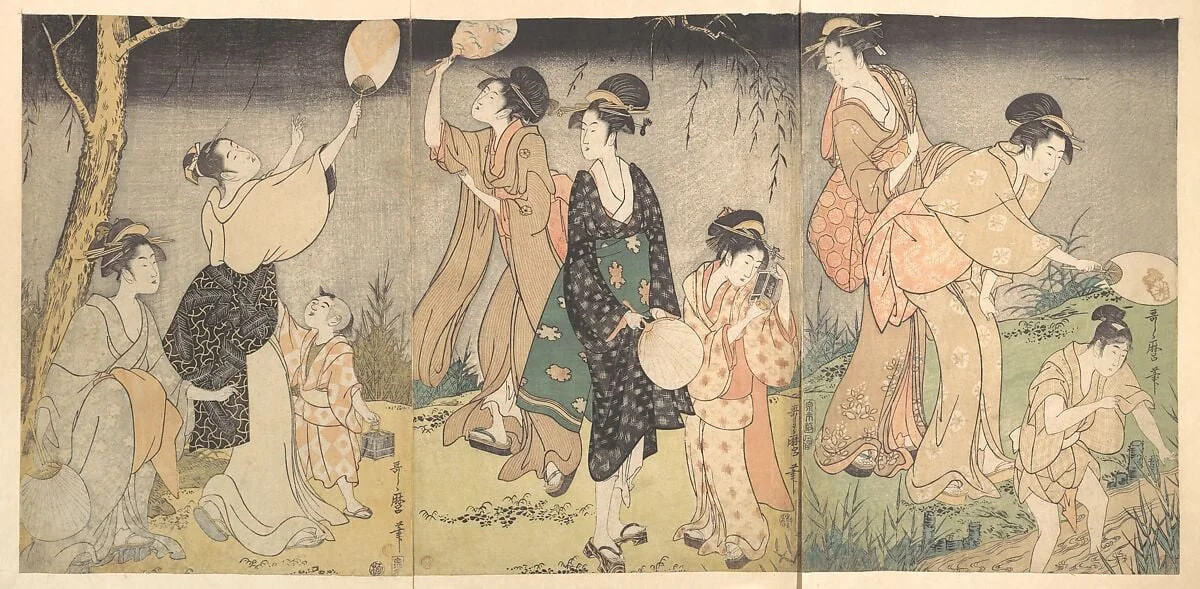 蛍狩|Catching fireflies (Hotaru gari), by Kitagawa Utamaro, ink, 1796