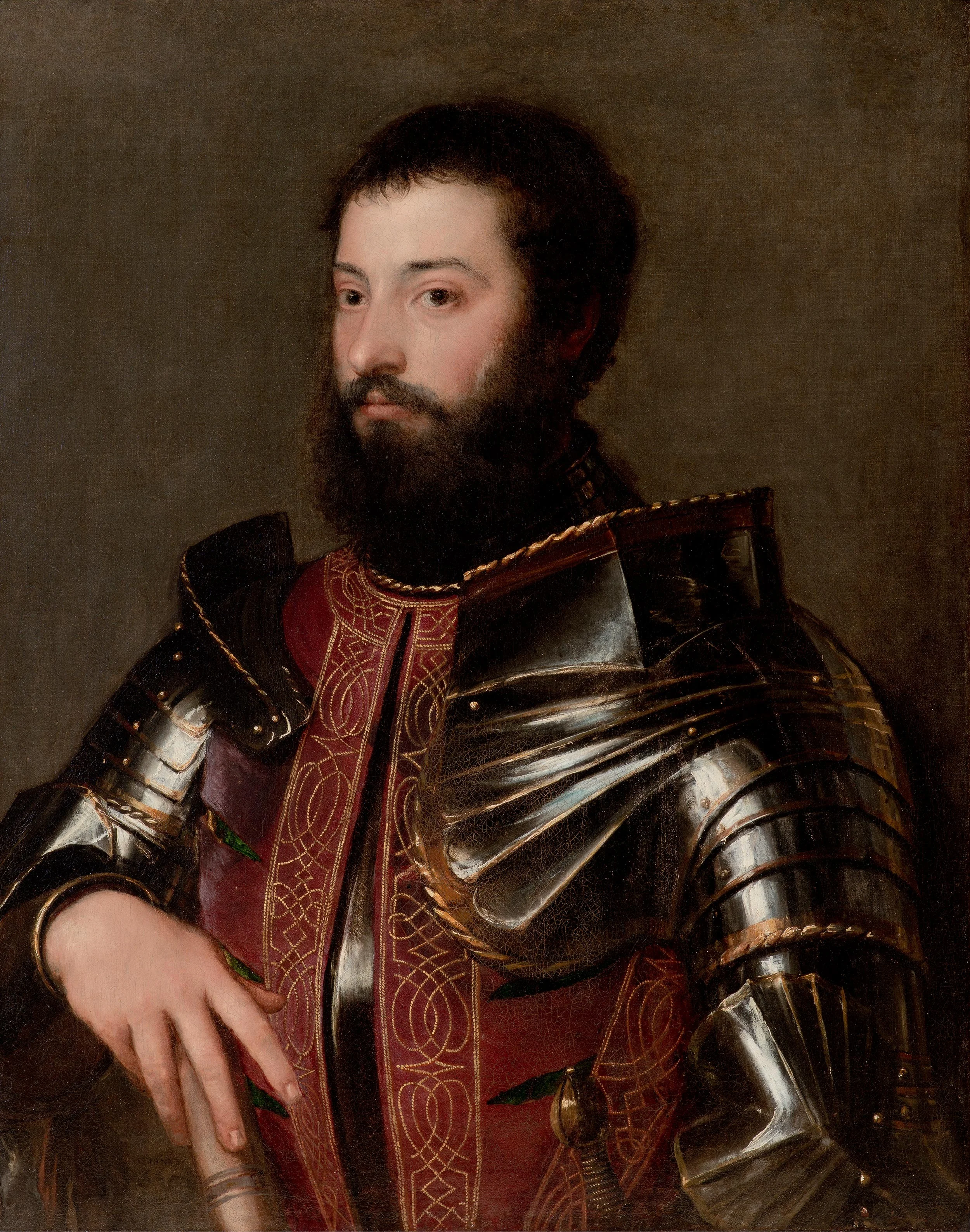 Portrait of a Man in Armor, by Titian, oil, 1530