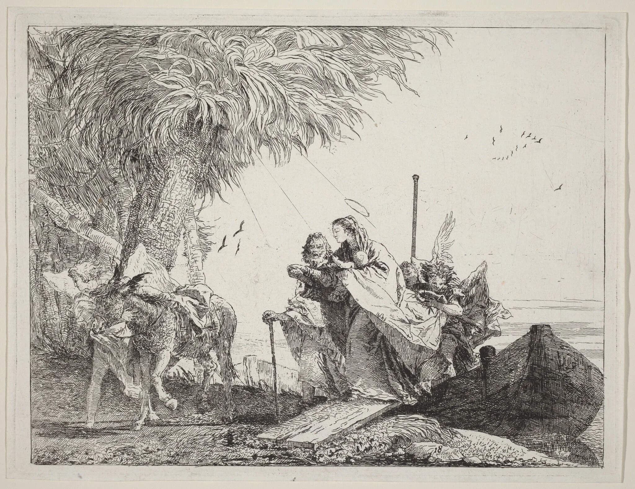 The Holy Family Disembarking, by Giovanni Domenico Tiepolo, ink, 1753