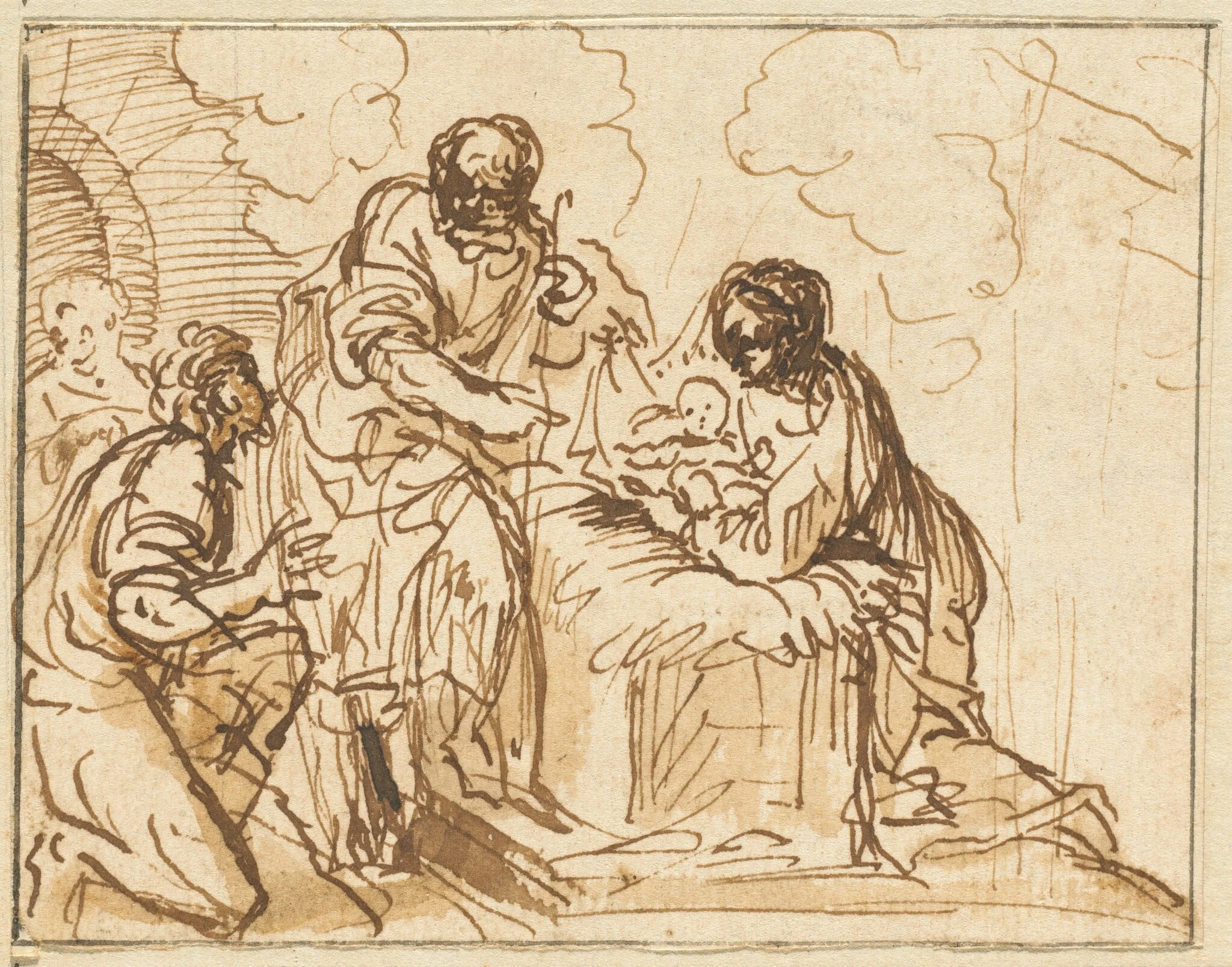 The Adoration of the Shepherds, by Agostino Masucci, ink, 1724