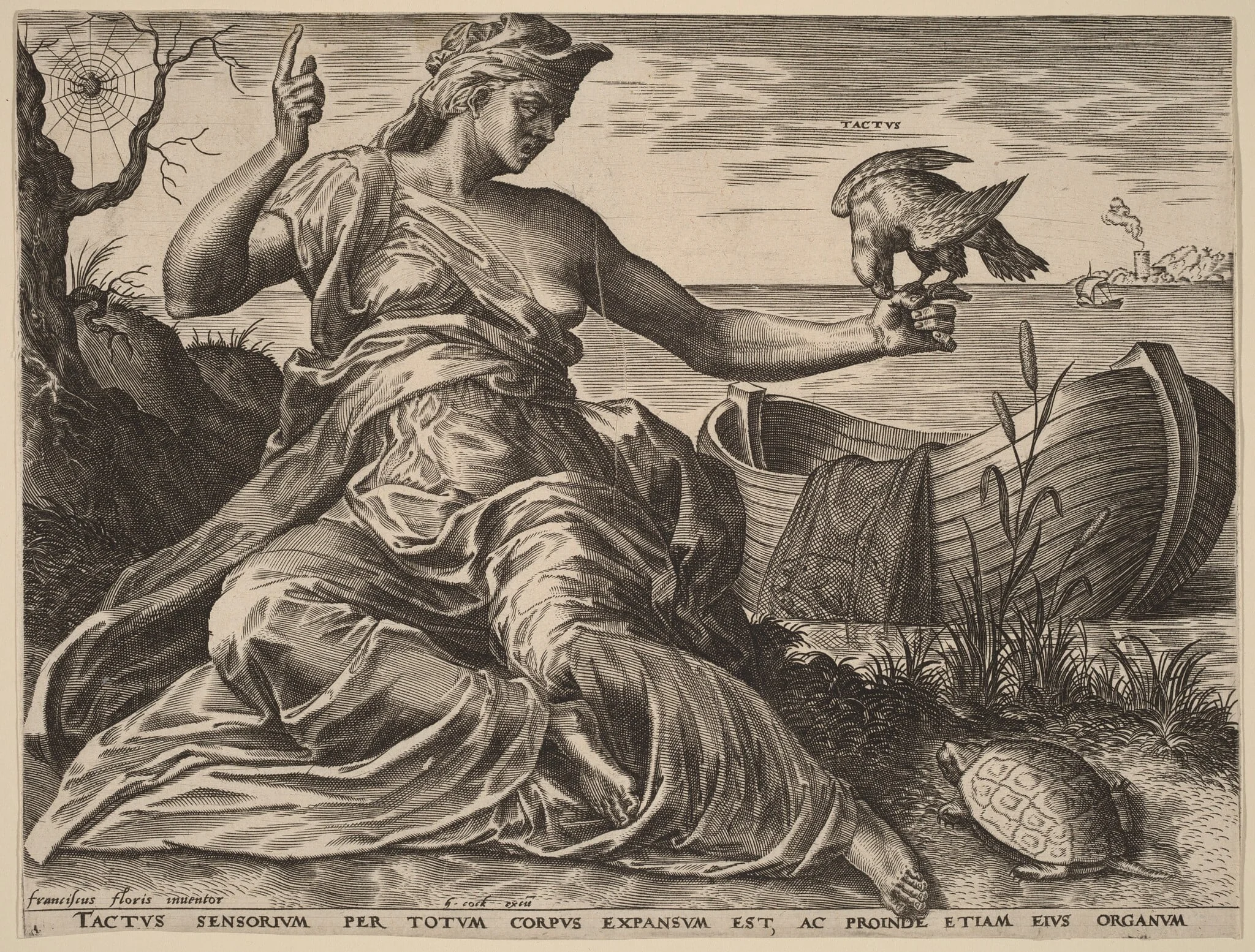 Tactus (Touch), by Cornelis Cort, ink, 1561