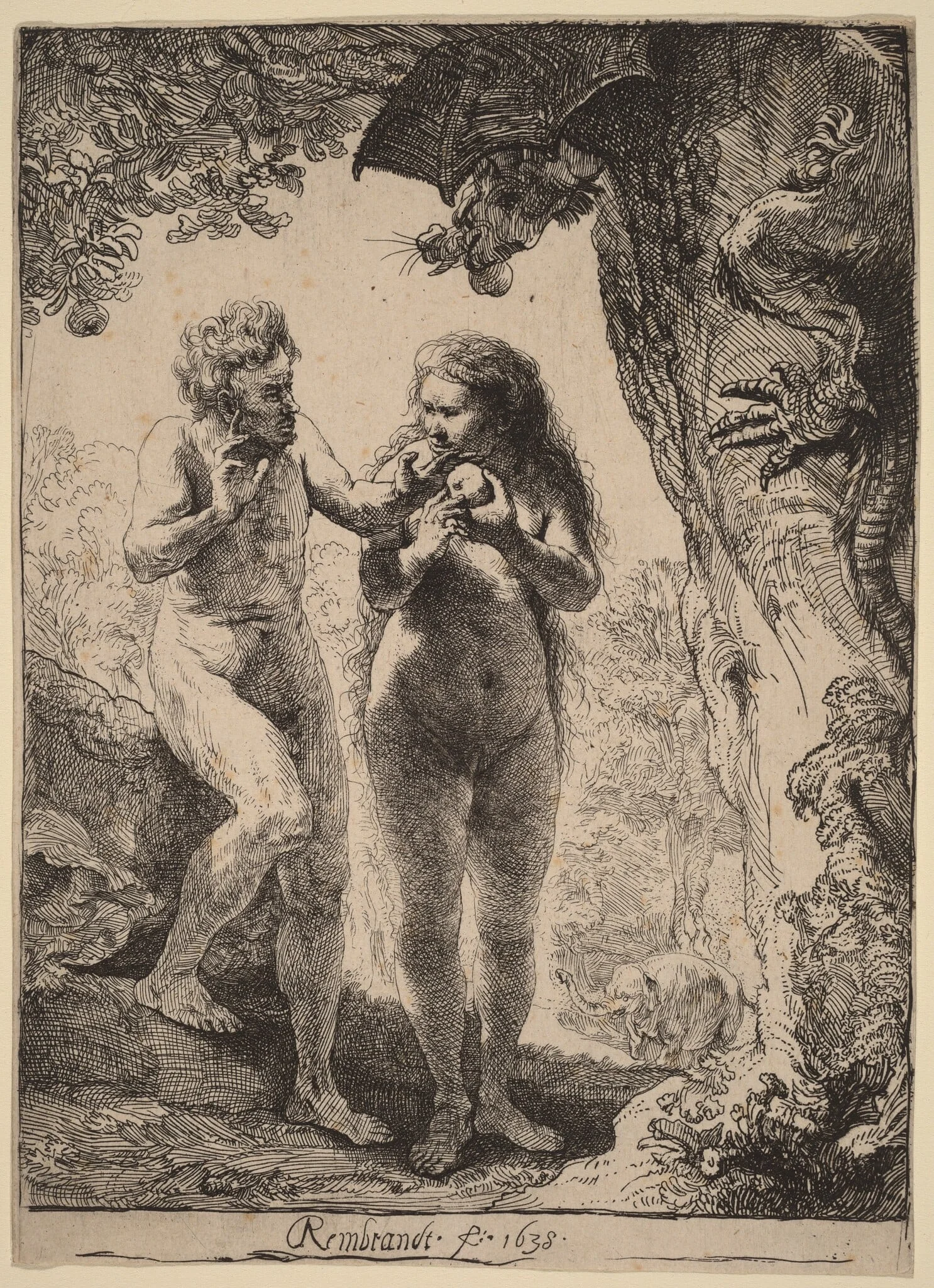 Adam and Eve, by Rembrandt, ink, 1638