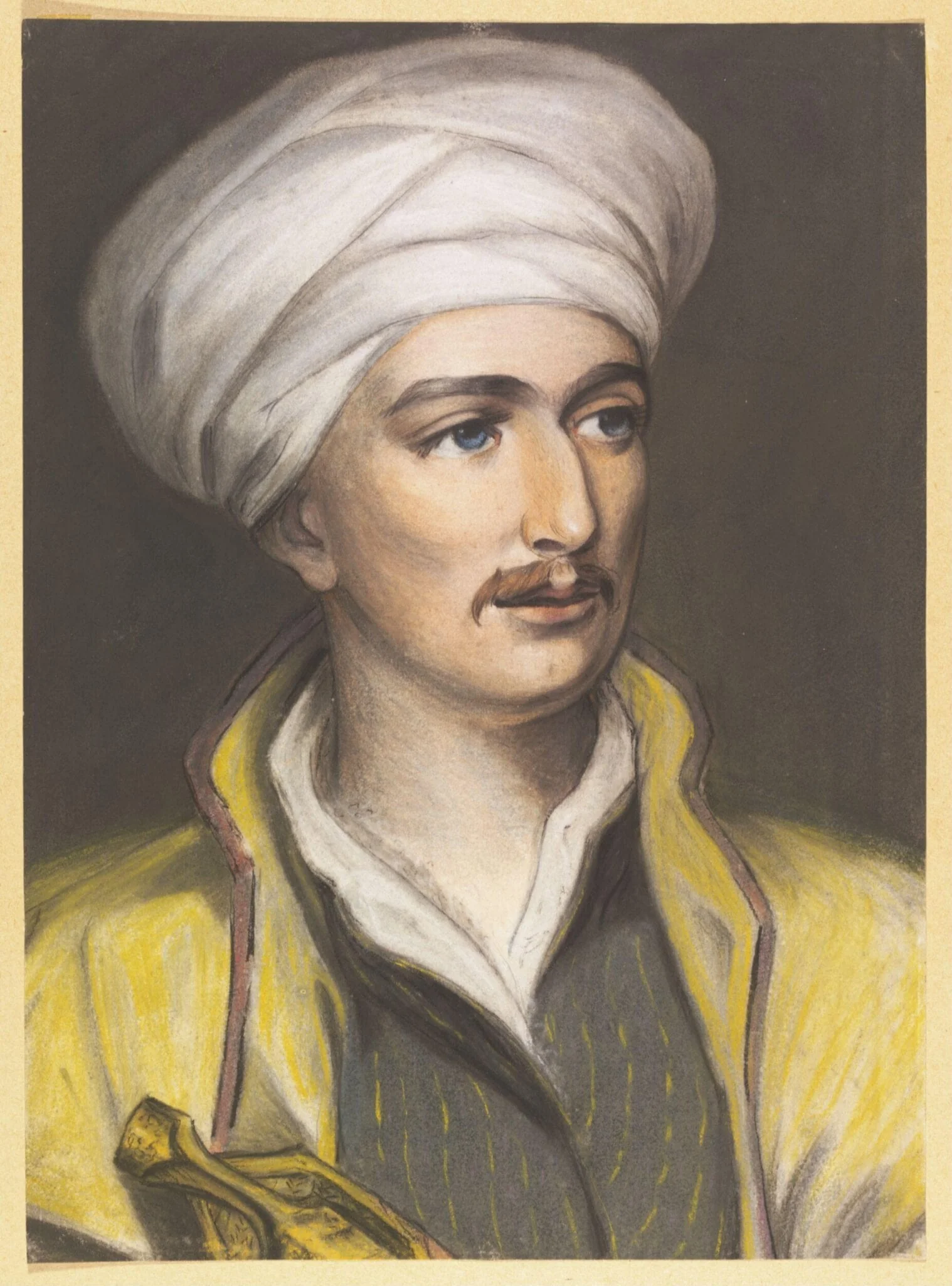 Portrait, head and shoulders, facing right, of a young man in Oriental dress