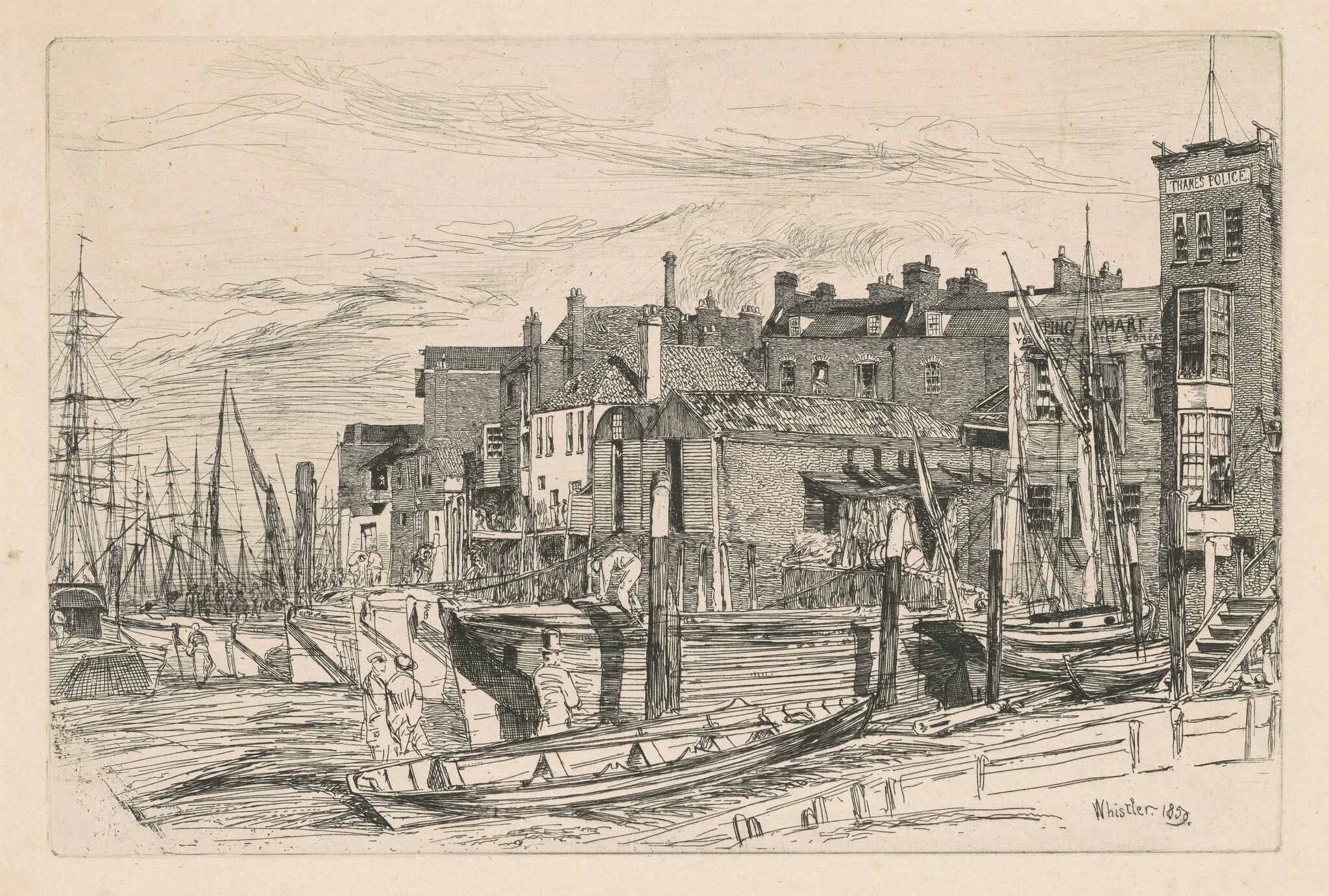 Thames Police, by James McNeill Whistler, ink, 1859