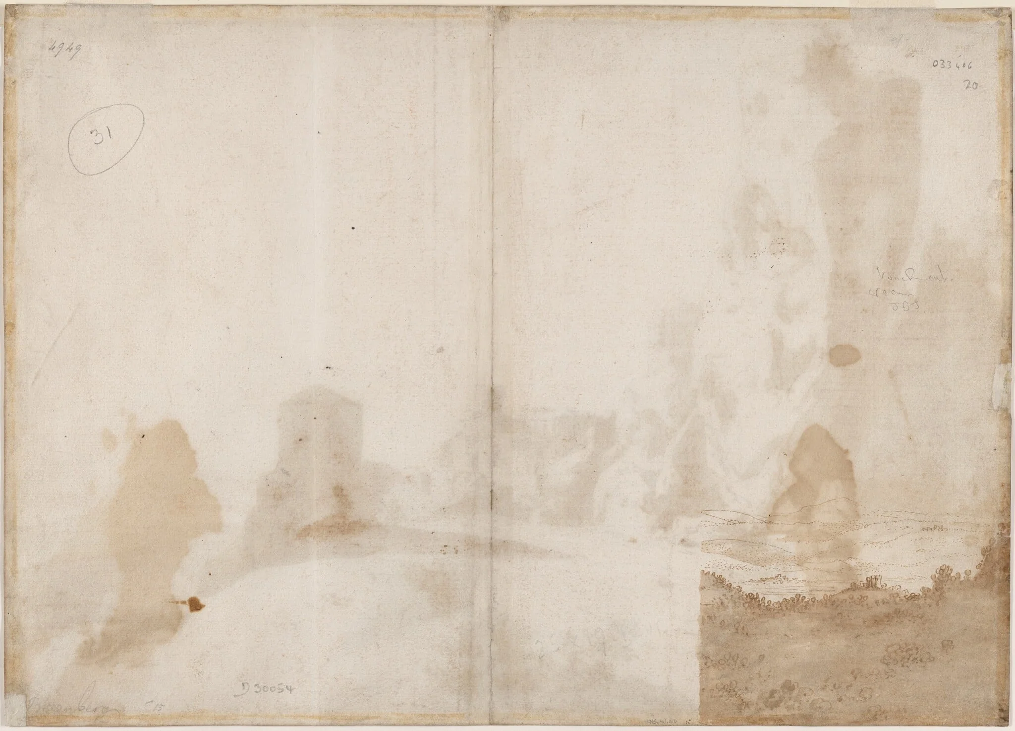 The Fantastic Rocks and Castle at Bomarzo [verso], by Bartholomeus Breenbergh, chalk, 1625