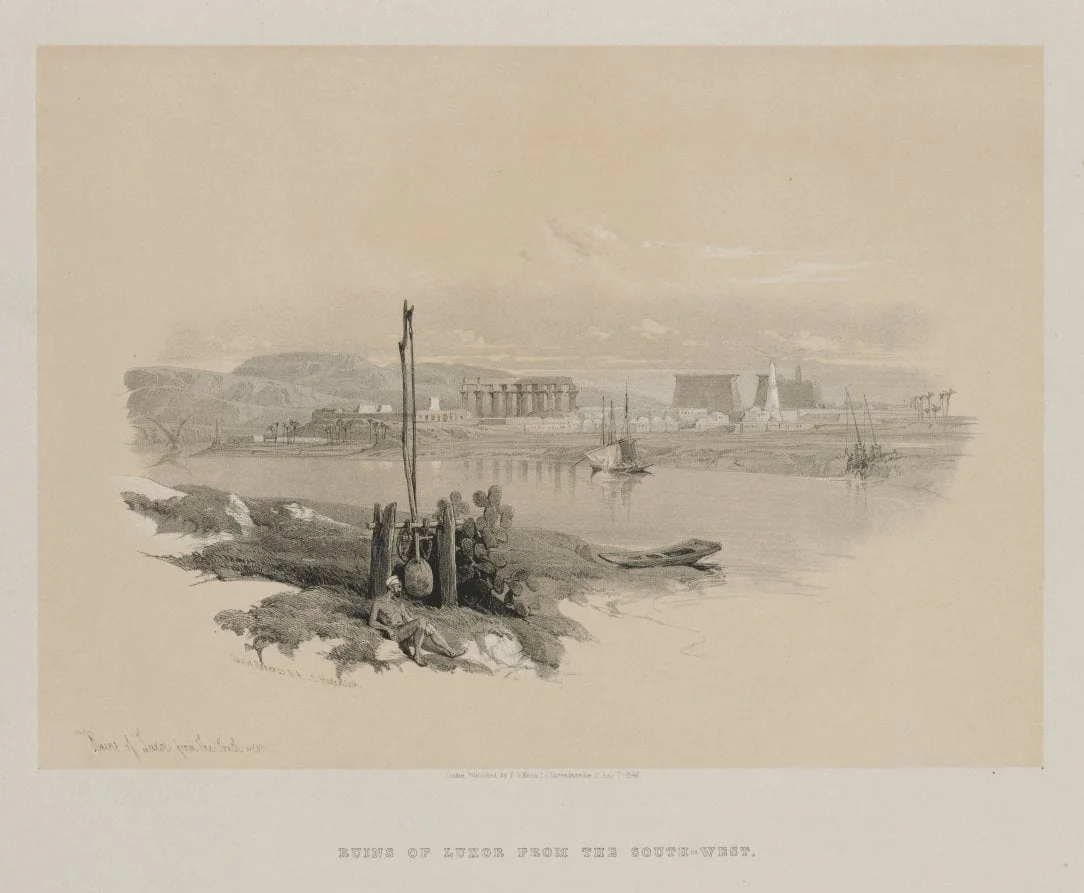 Egypt and Nubia, Volume I: Ruins of Luxor from the South-West, by Louis Haghe, 1846