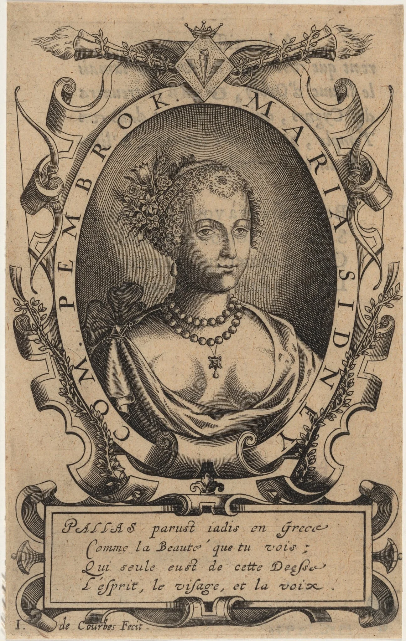 Mary Sidney, Countess of Pembroke, by Jean de Courbes, ink, 1611