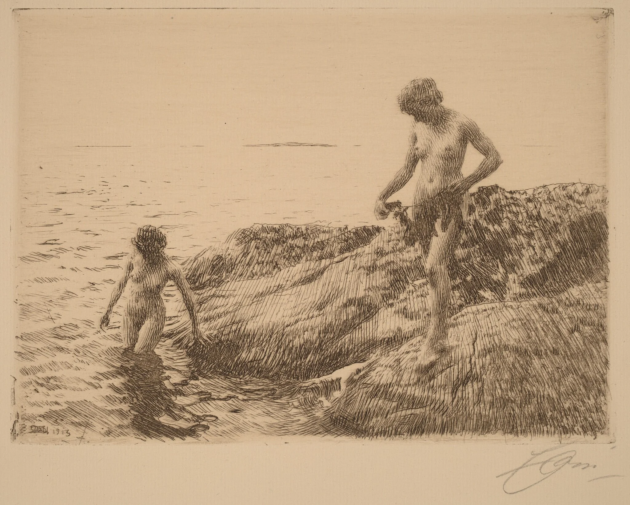 Seaward Skerries, by Anders Zorn, ink, 1913