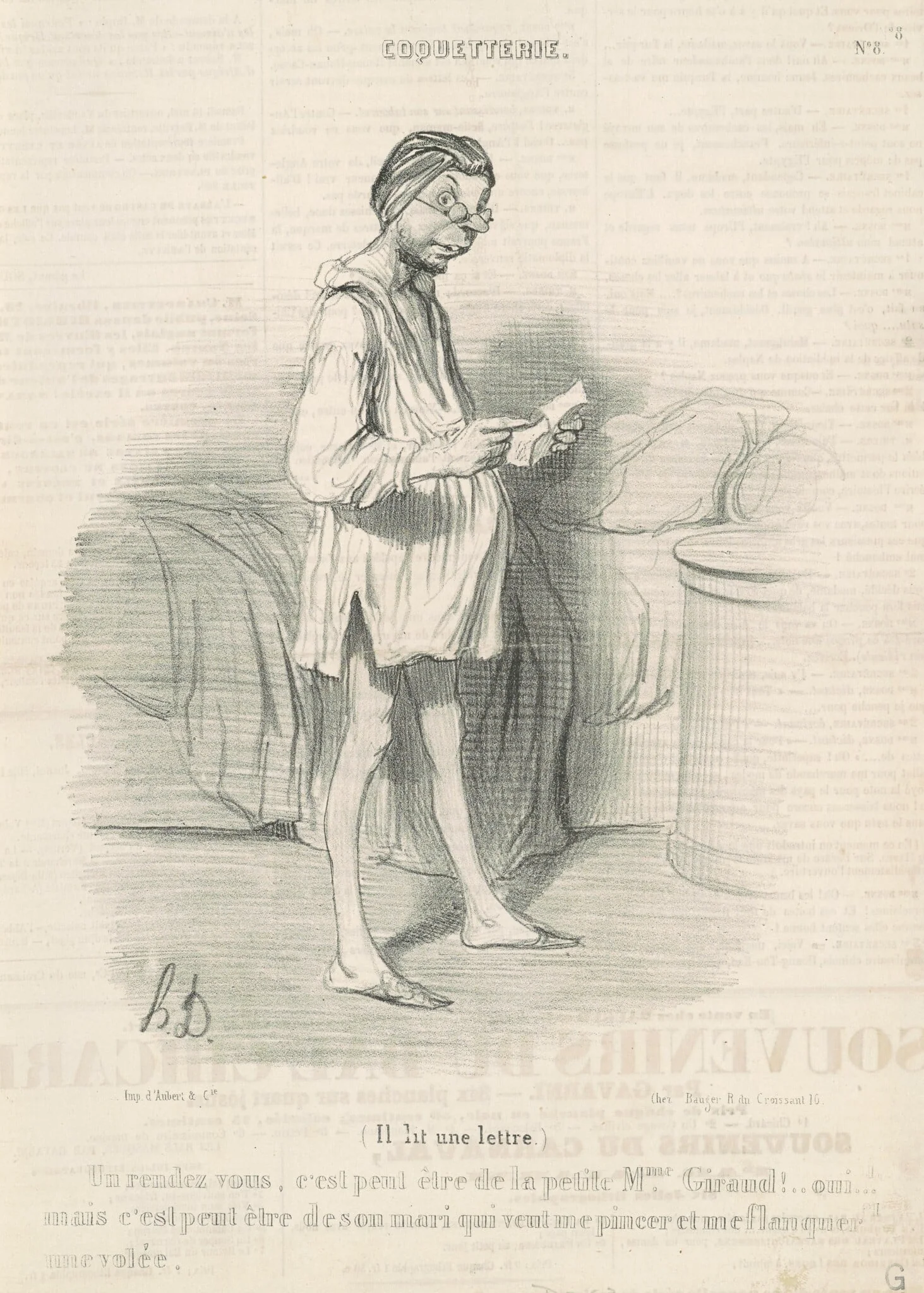 Un rendez vous, c'est peut-être de la..., by Honoré Daumier, ink, 1840