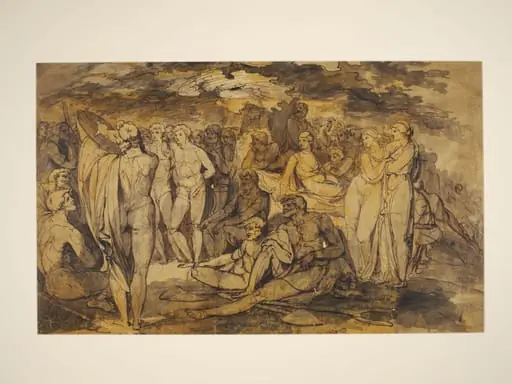 Apollo endeavouring to raise the walls of Troy by the music of his harp