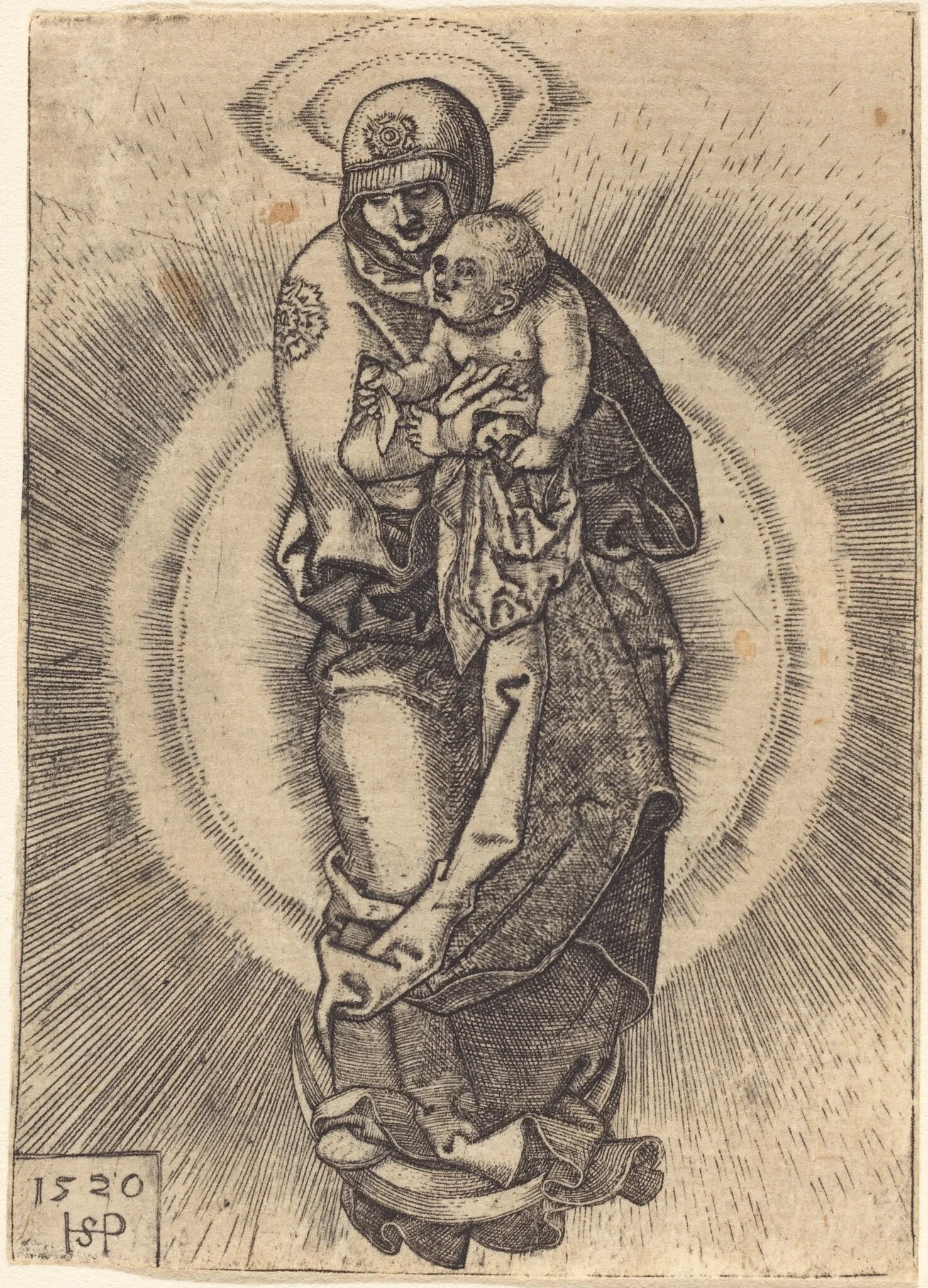 The Virgin and Child on the Crescent, by Sebald Beham, ink, 1520