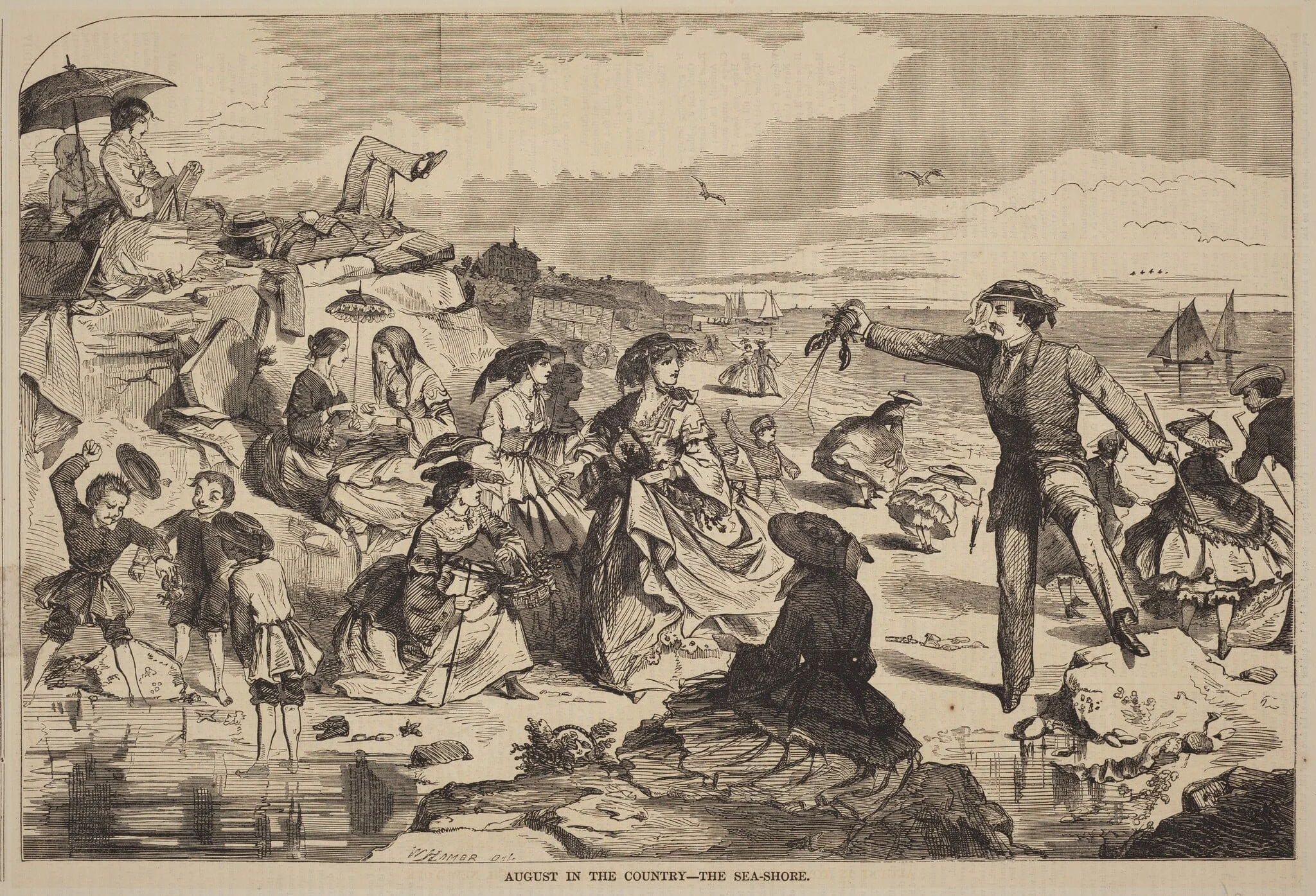 August in the Country - The Sea Shore, by American 19th Century, ink, 1859
