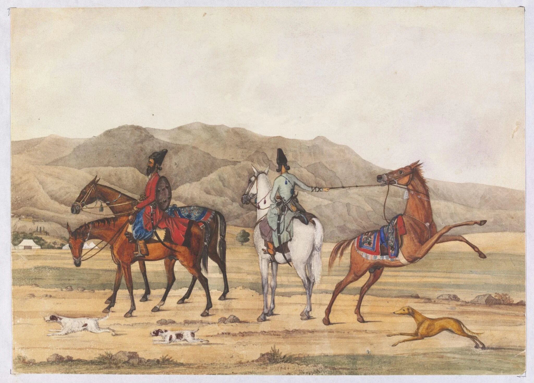 Arabians and Turkoman Horse the property of Sir J. C - - with Persians, by Godfrey Thomas Vigne, watercolor, 1833