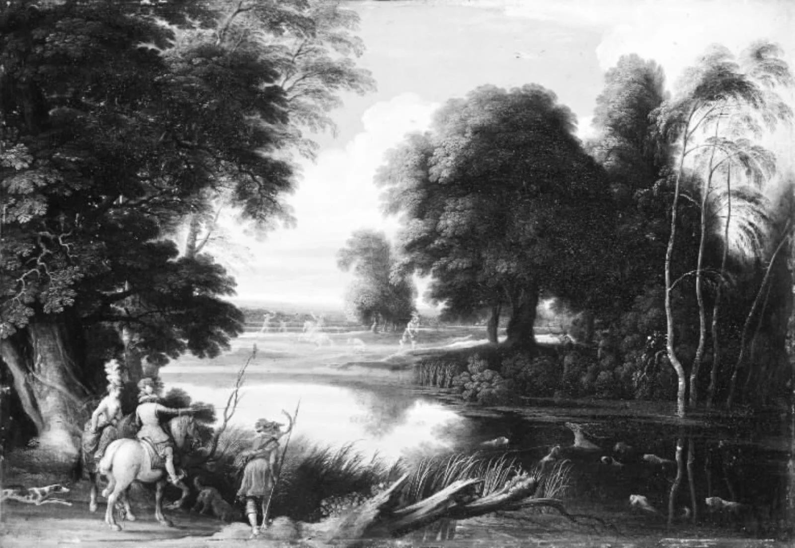 Landscape with Hunters, by Unknown, unspecified, 1624